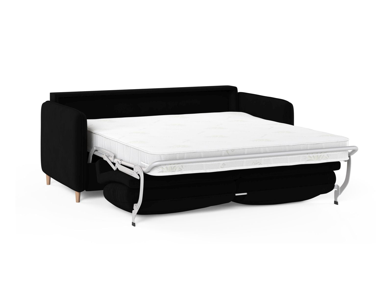 Bequemes 3-Sitzer Sofa Simo in stilvollem Schwarz, ideal für entspannte Abende und als Schlafgelegenheit für Übernachtungsgäste.