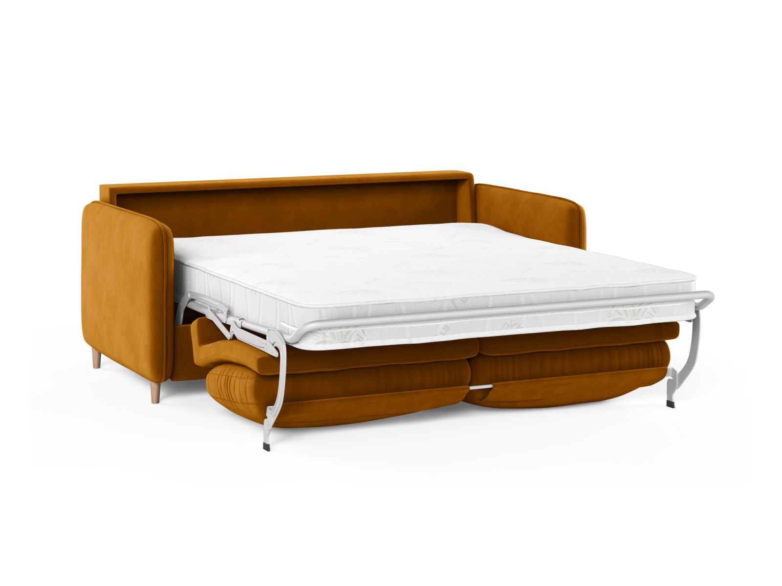Modernes 3-Sitzer Sofa Simo in strahlendem Gelb, ideal für gemütliche Abende und als praktisches Schlafsofa für Gäste.