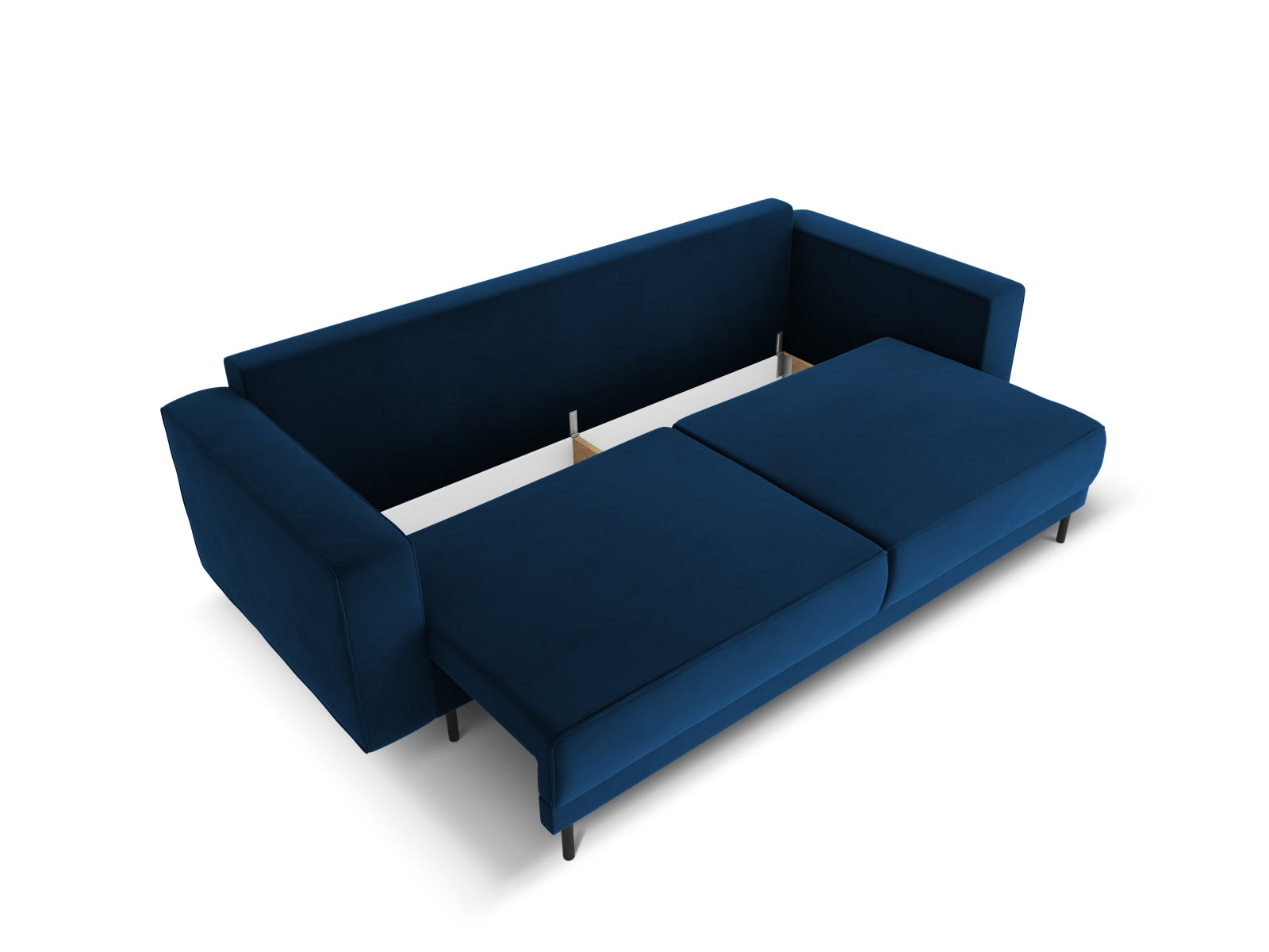 Stilvolles Caro Velour Sofa in edlem Blau, 3-Sitzer mit praktischer Schlaffunktion und integriertem Stauraum für optimalen Komfort.
