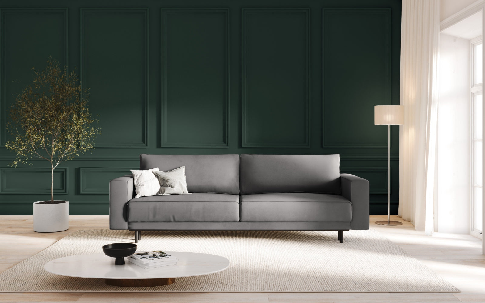 Erleben Sie das stilvolle Caro Velour Sofa von Micadoni – ein 3-Sitzer mit cleverer Schlaffunktion und praktischem Stauraum für Ihr modernes Zuhause.