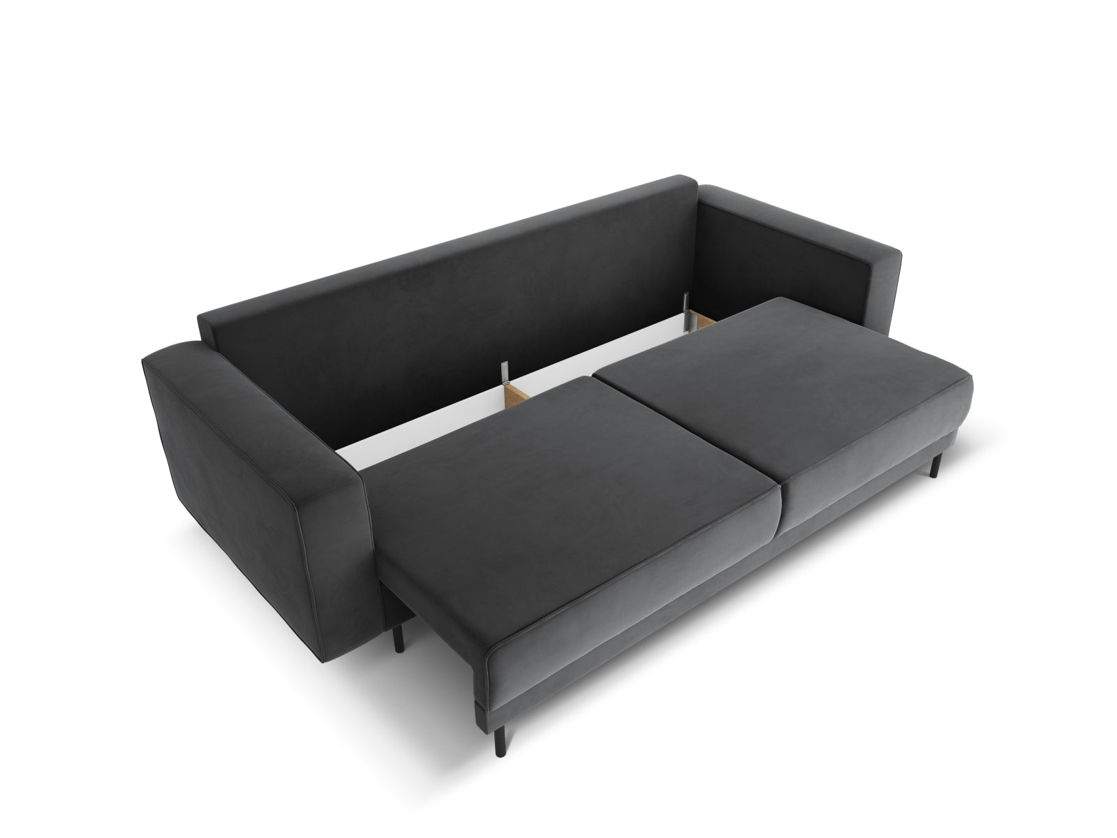 Stylisches Caro Velour Sofa in Grau-Blau, 3-Sitzer mit Schlaffunktion und integriertem Stauraum, perfekt für moderne Wohnräume.