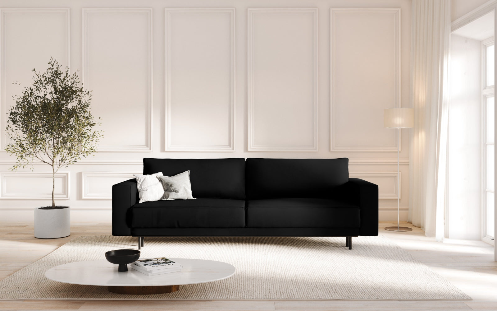 Erleben Sie das stilvolle Caro Velour Sofa von Micadoni – ein 3-Sitzer mit cleverer Schlaffunktion und nützlichem Stauraum für Ihr modernes Zuhause.