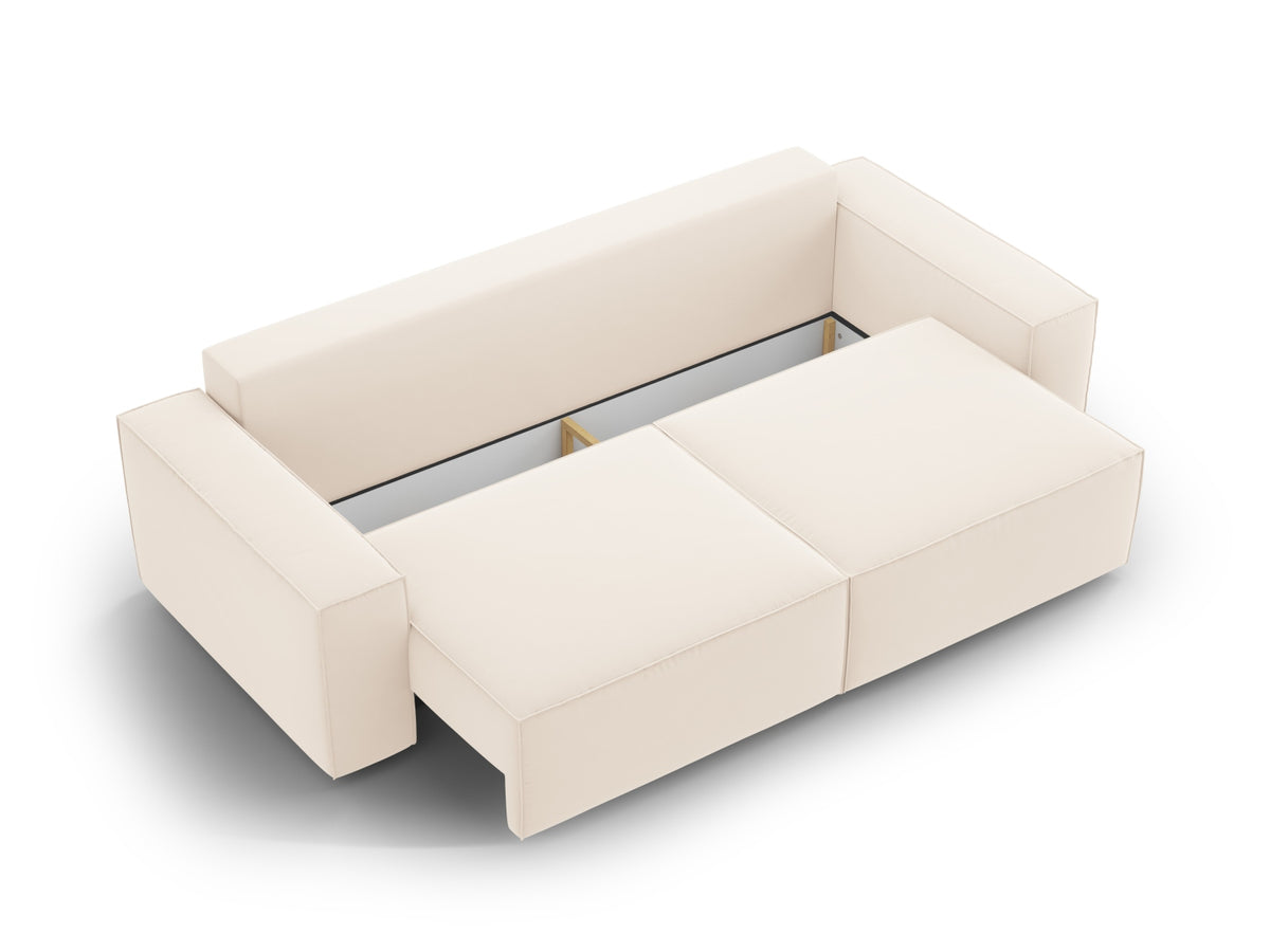 Jodie Velour Sofa mit Schlaffunktion und Stauraumbox 3 Sitzer in Light Beige-Bluvel präsentiert im Onlineshop von KAQTU Design AG. Bettsofa ist von Micadoni