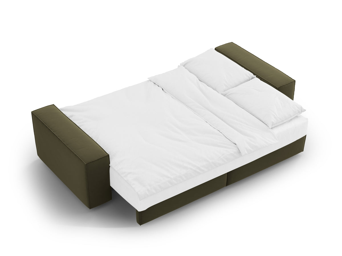 Jodie Velour Sofa mit Schlaffunktion und Stauraumbox 3 Sitzer in Green-Bluvel präsentiert im Onlineshop von KAQTU Design AG. Bettsofa ist von Micadoni