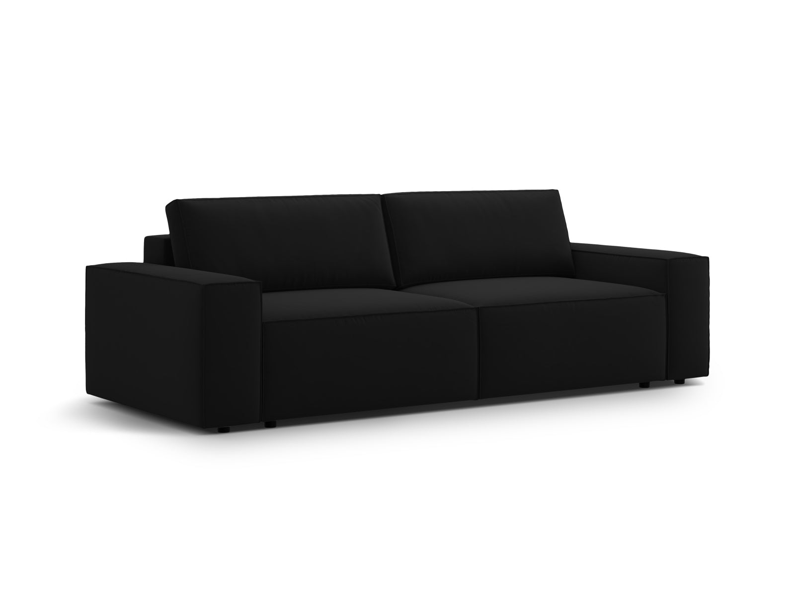 Schickes 3-Sitzer Sofa Jodie aus Velours mit Schlafoption und praktischem Stauraum, perfekt für moderne Wohnkonzepte.