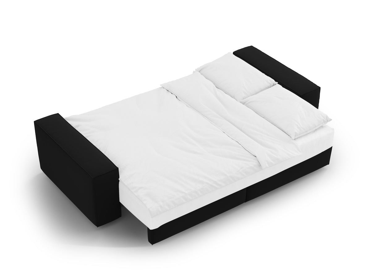 Jodie Velour Sofa mit Schlaffunktion und Stauraumbox 3 Sitzer in Black-Bluvel präsentiert im Onlineshop von KAQTU Design AG. Bettsofa ist von Micadoni