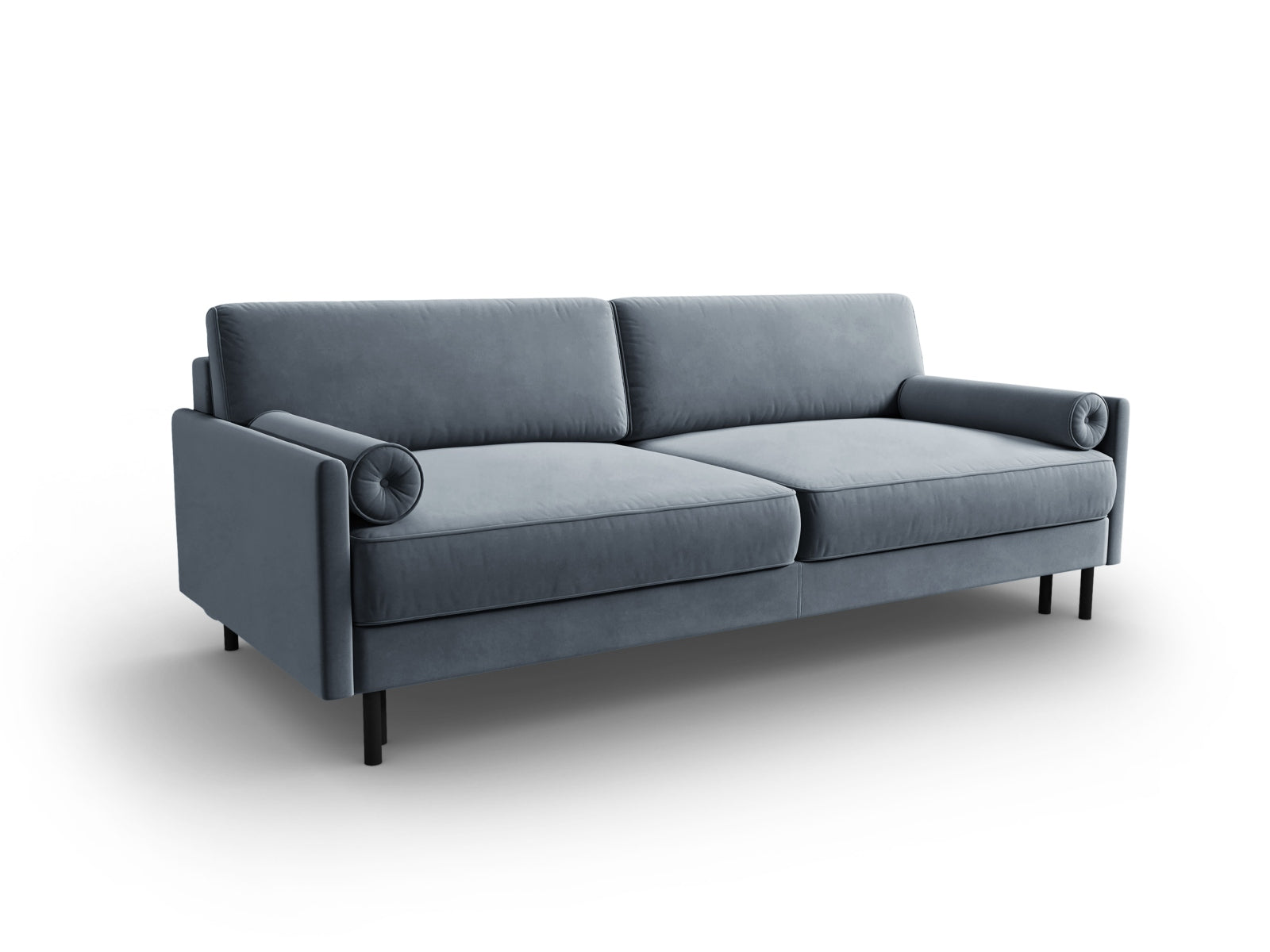 Stylisches 3-Sitzer Sofa aus Velours in zartem Hellblau, bietet Schlafgelegenheit und Stauraum, perfekt für vielseitige Wohnräume.