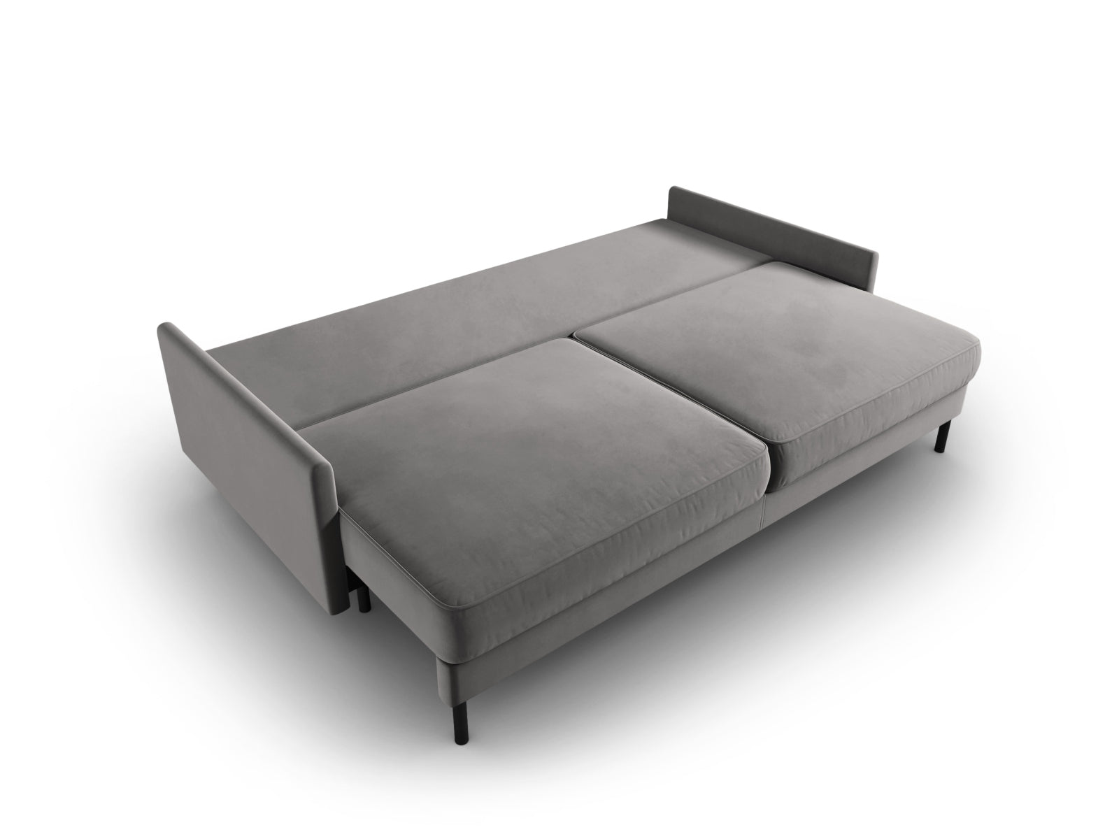Elegantes 3-Sitzer Velours Sofa in dezentem Grau, ideal als Schlafsofa mit integriertem Stauraum für optimale Raumnutzung.