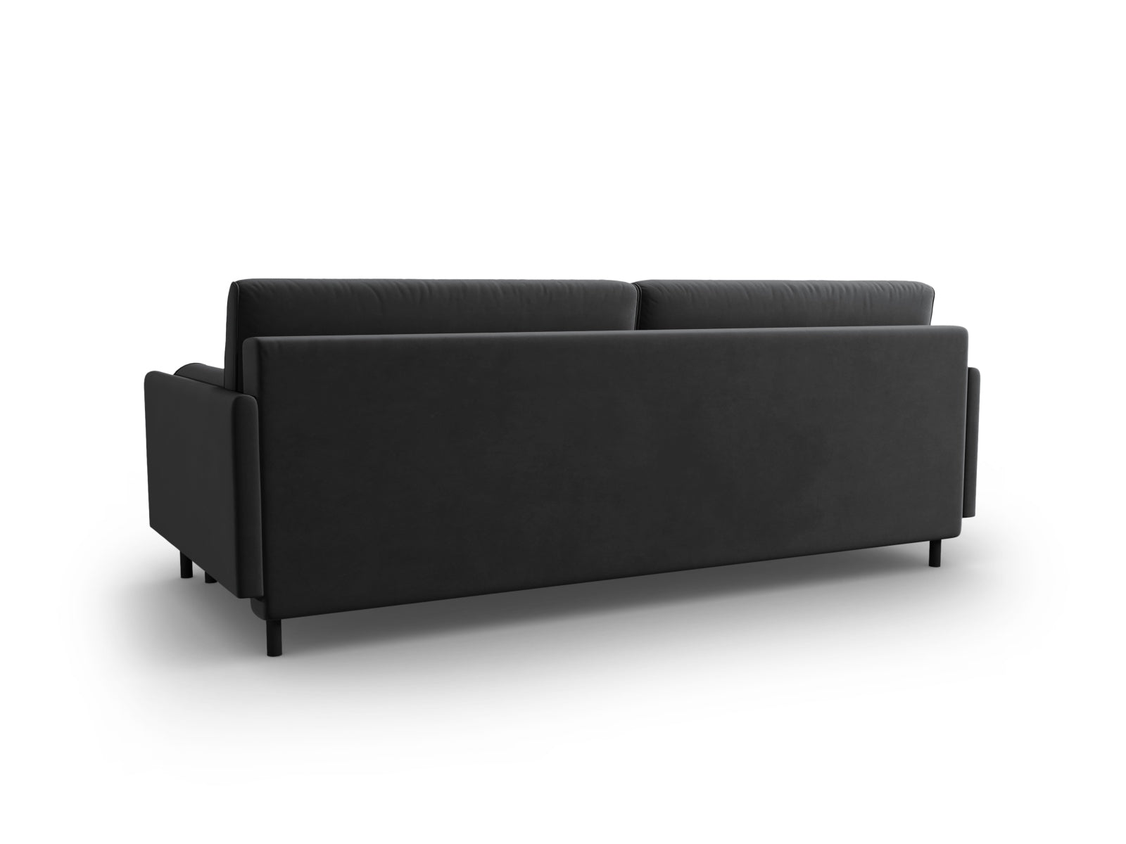 Elegantes 3-Sitzer Sofa in stilvollem Grau-Blau, aus weichem Velours, ideal für Gäste mit integrierter Schlaffunktion und praktischem Stauraum.