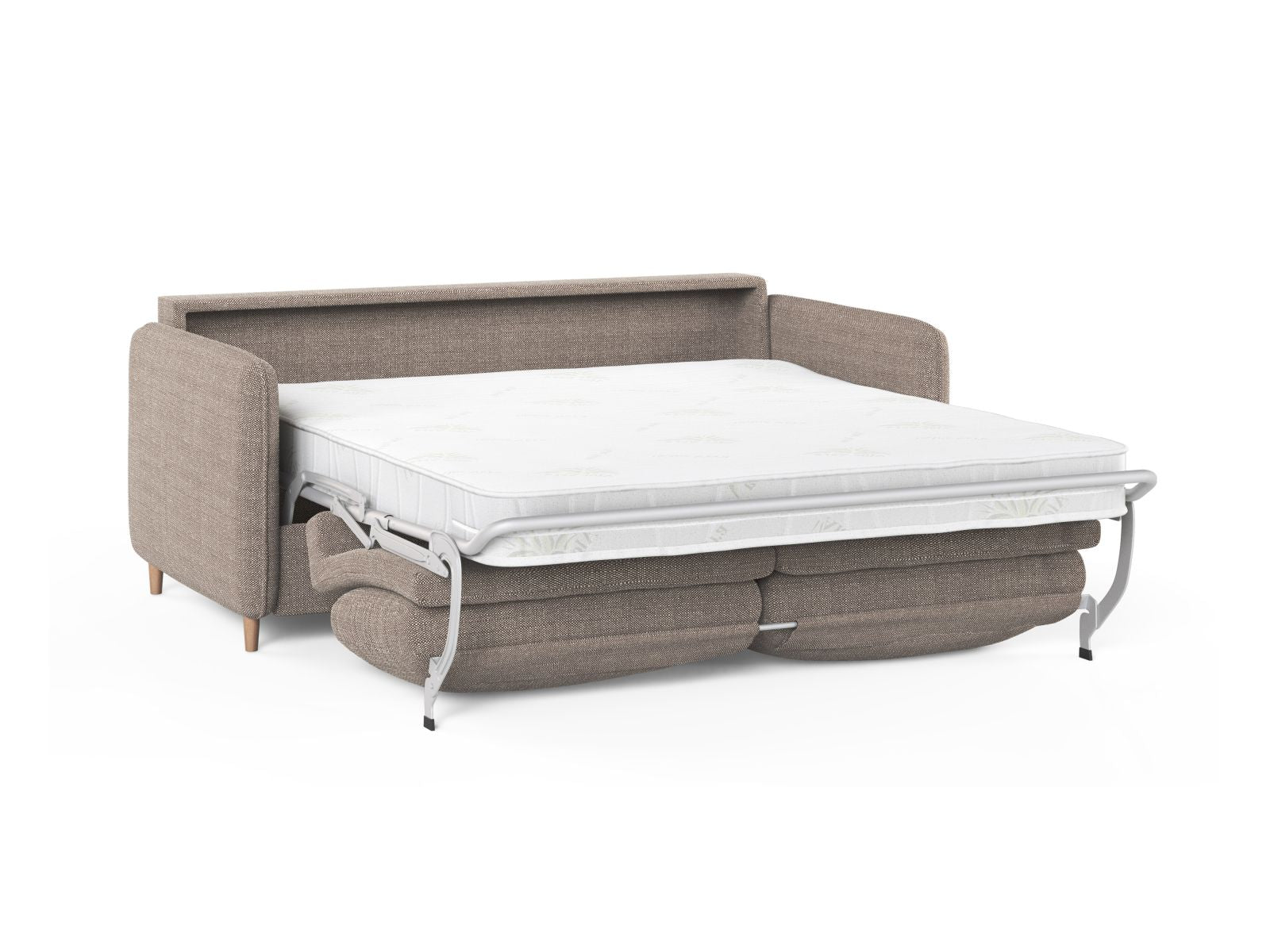 Elegantes 3-Sitzer Bettsofa Simo in warmem Braun, perfekt für gemütliche Abende und als praktische Schlaflösung für Gäste.
