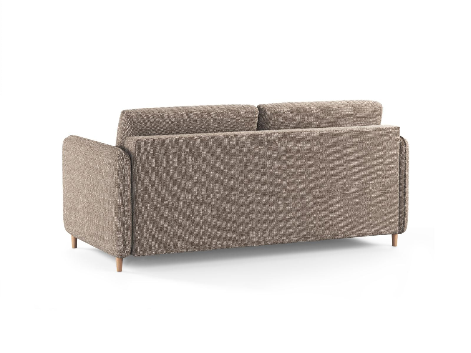 Stylisches 3-Sitzer Sofa Simo in sanftem Braun, ideal für entspannte Stunden und als komfortable Schlafgelegenheit für Übernachtungsgäste.