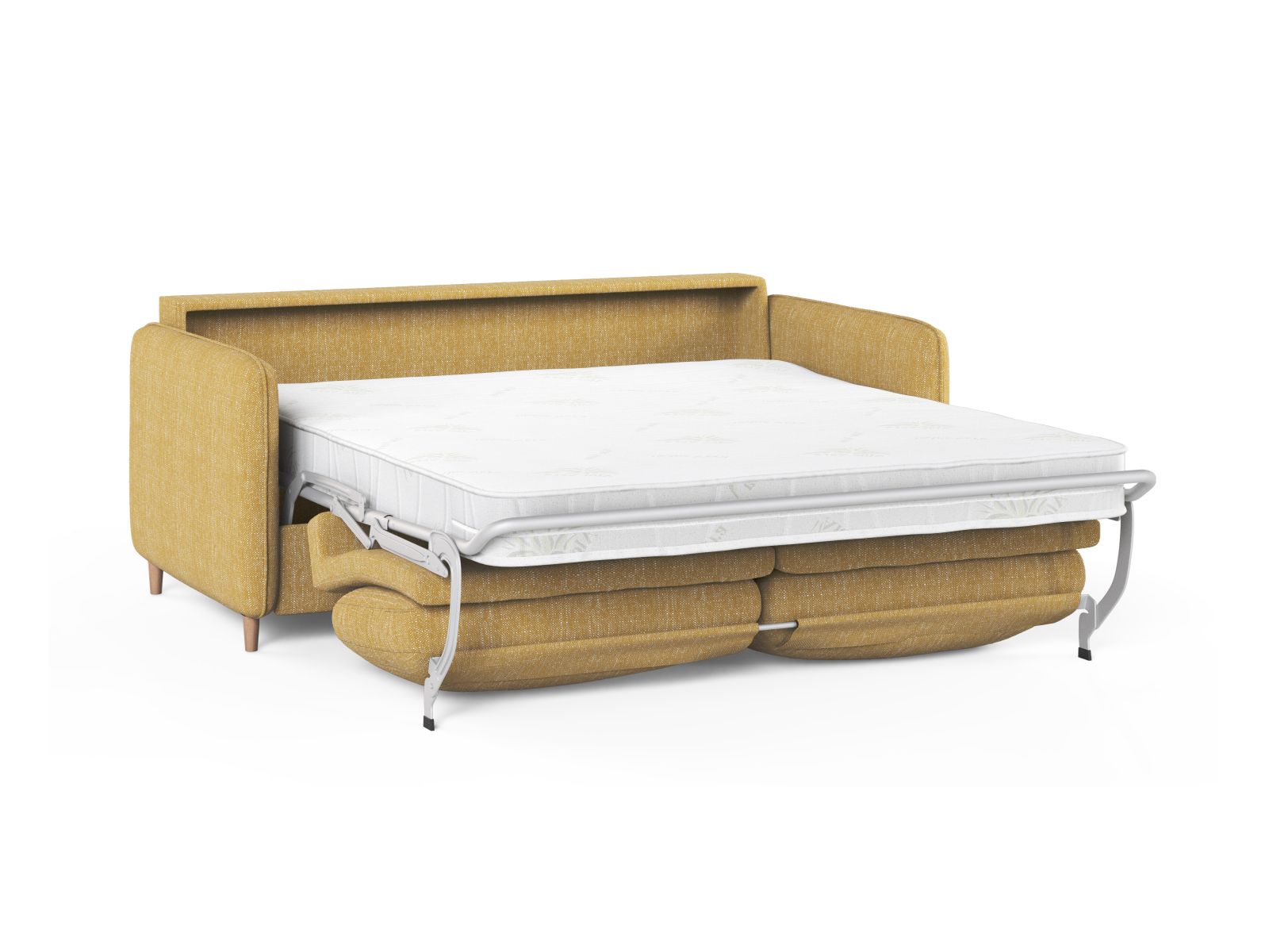 Stylisches 3-Sitzer Sofa Simo in strahlendem Gelb, ideal für Gästeübernachtungen und gemütliche Stunden, von Micadoni.