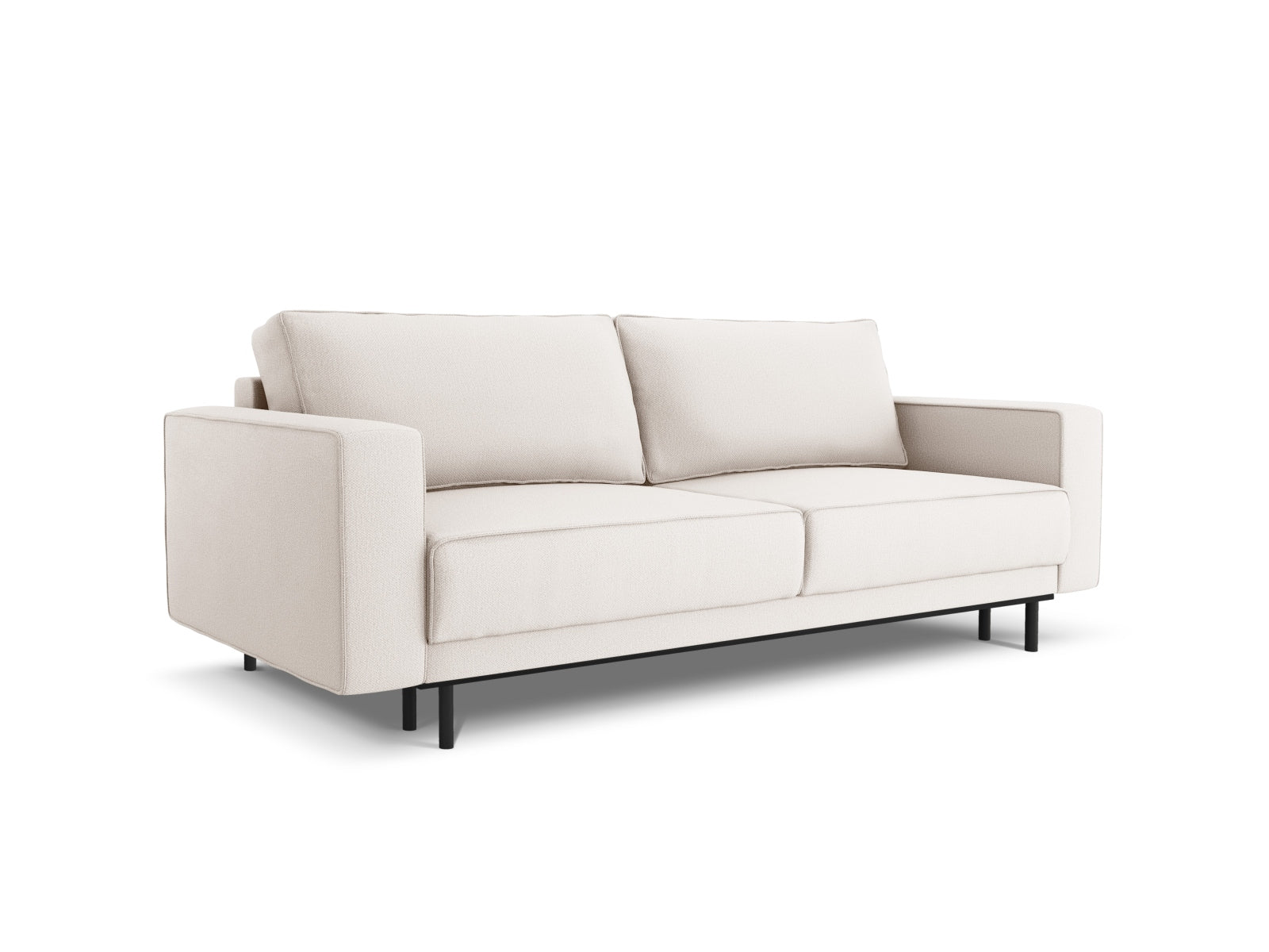 Modernes 3-Sitzer Caro Sofa in hellem Beige, vielseitig einsetzbar mit Schlaffunktion und integriertem Stauraum für zusätzlichen Komfort.