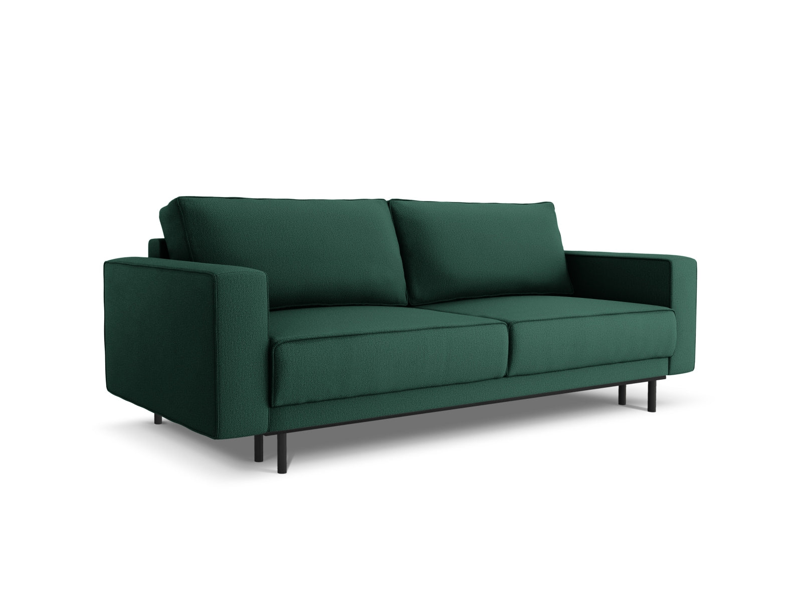 Modernes 3-Sitzer Caro Sofa in ansprechendem Grün, ausgestattet mit Schlaffunktion und Stauraum für zusätzlichen Komfort und Funktionalität.