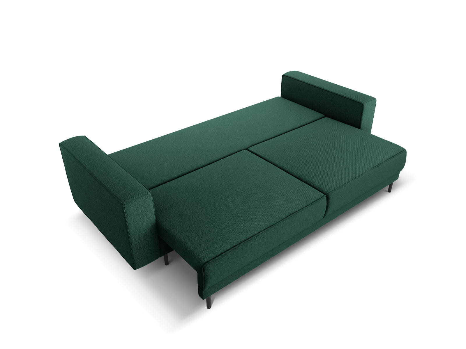 Elegantes 3-Sitzer Sofa Caro in stilvollem Grün, ideal für Wohnräume, bietet Schlaffunktion und praktischen Stauraum.