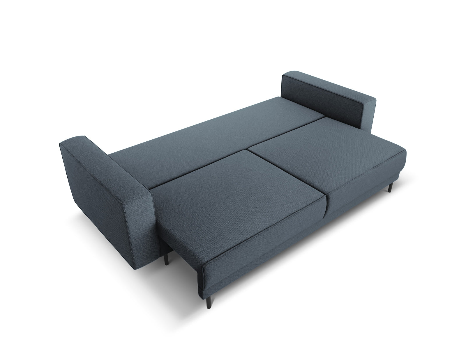 Elegantes Caro Sofa in stilvollem Blau, 3-Sitzer mit praktischer Schlaffunktion und integriertem Stauraum für optimalen Komfort.