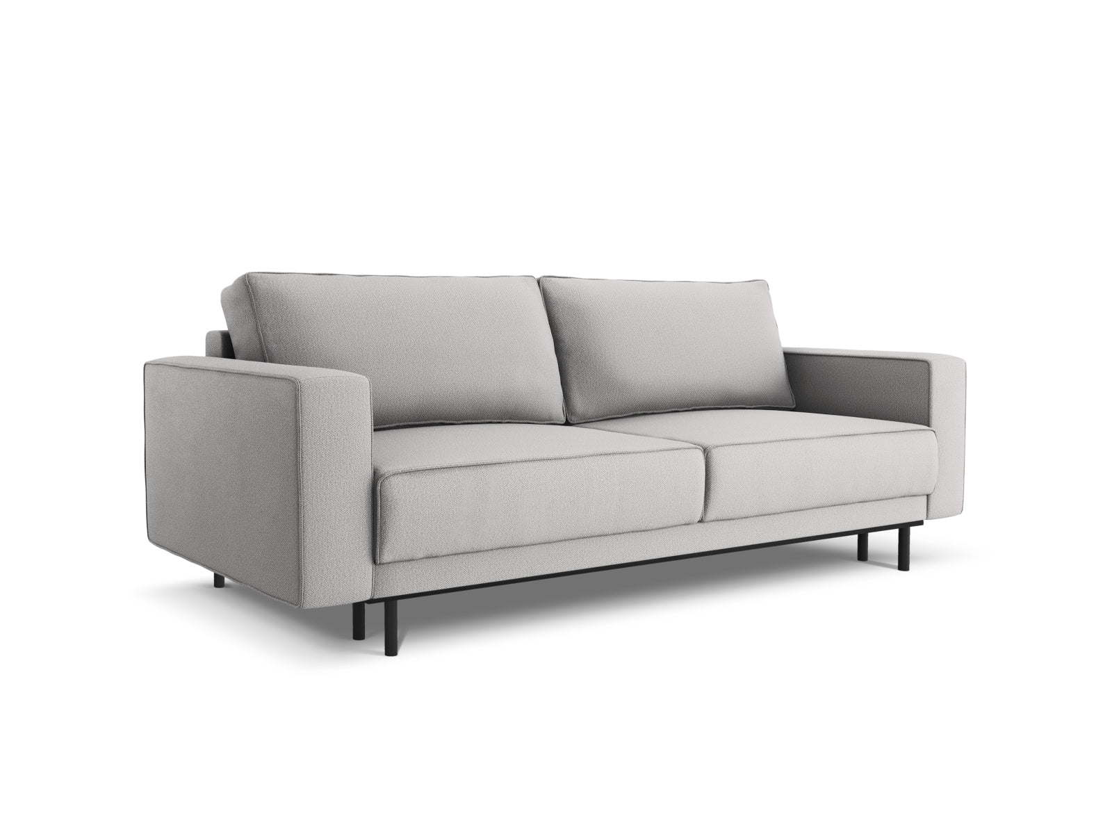 Stylisches 3-Sitzer Bettsofa Caro in sanftem Grau, bietet komfortable Schlaffunktion und praktischen Stauraum für jeden Raum.