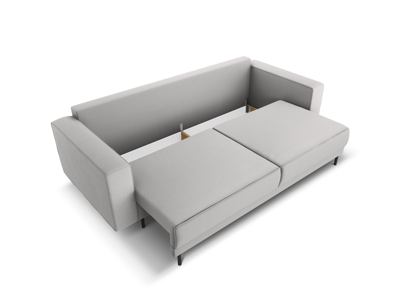 Modernes Bettsofa Caro in stilvollem Grau, bietet komfortable Schlafgelegenheit und cleveren Stauraum für eine ordentliche Wohnumgebung.
