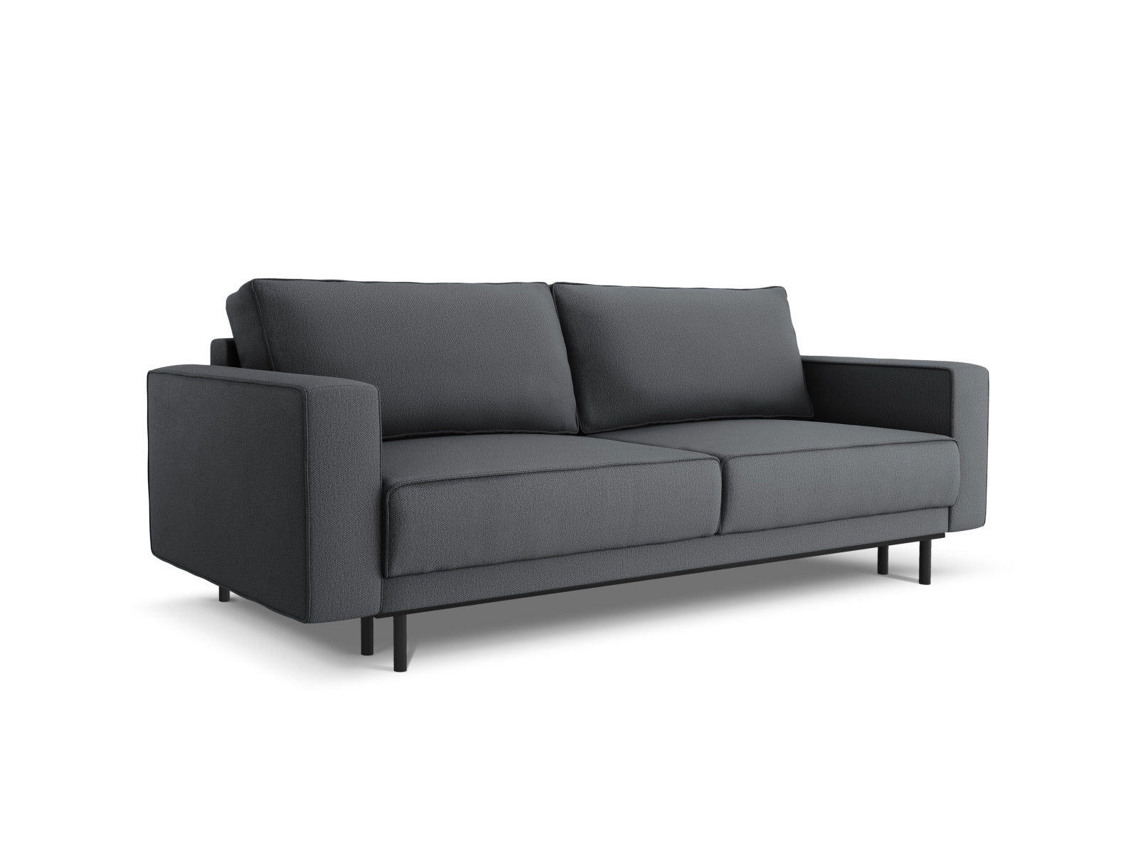 Stylisches 3-Sitzer Bettsofa Caro in Dunkelgrau, bietet Schlafgelegenheit und Stauraum, perfekt für kleine Räume und Gäste.
