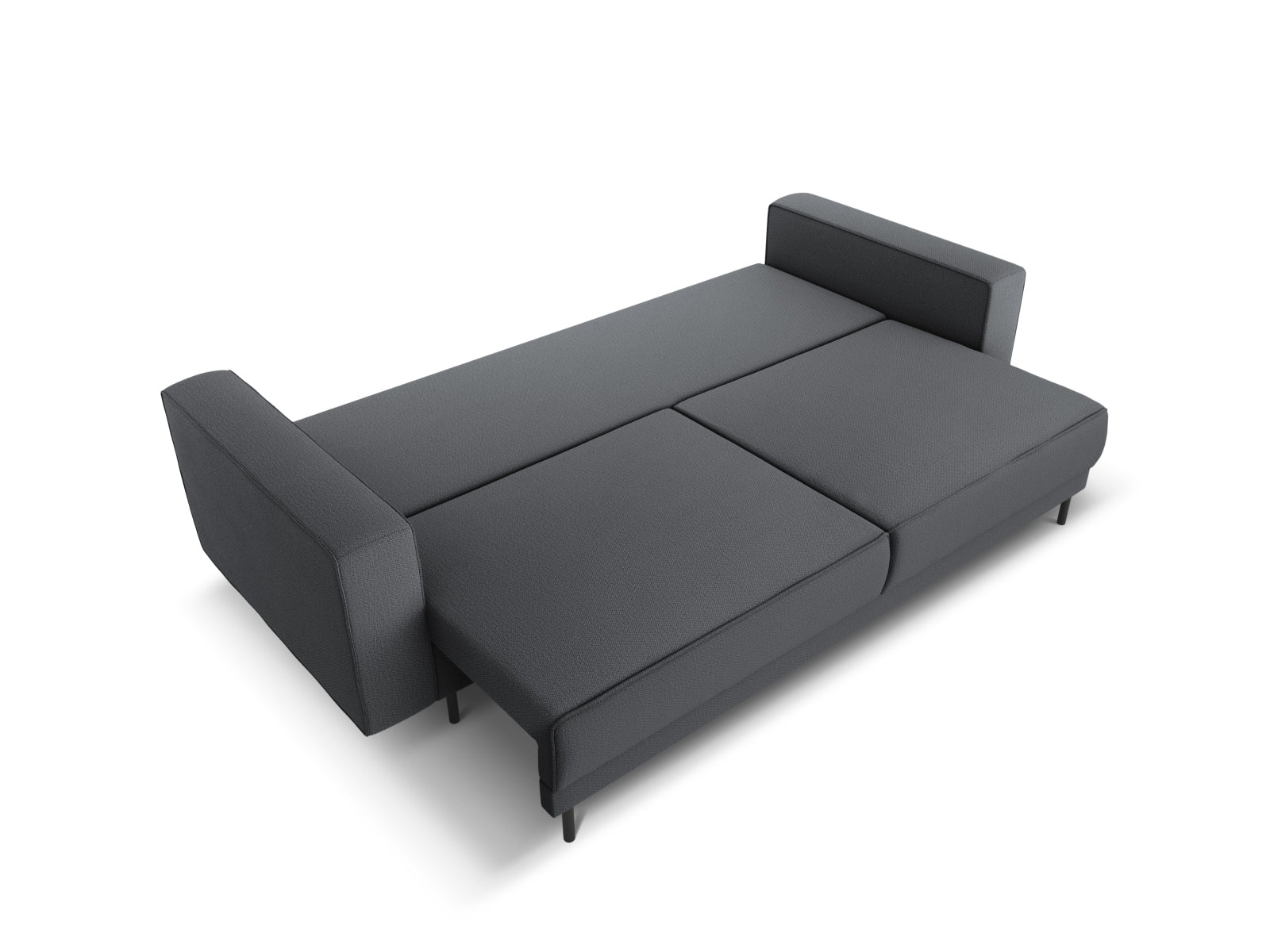 Modernes 3-Sitzer Sofa Caro in elegantem Dunkelgrau, kombiniert Schlafkomfort mit praktischem Stauraum für vielseitige Nutzung.
