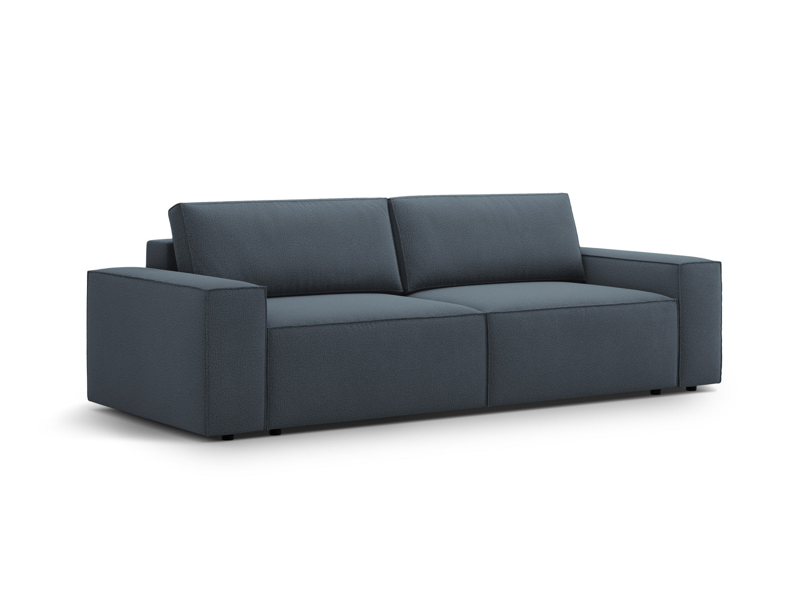 Modernes 3-Sitzer Sofa Jodie in Blau, vielseitig einsetzbar mit Schlaffunktion und praktischer Stauraumbox für zusätzlichen Komfort.