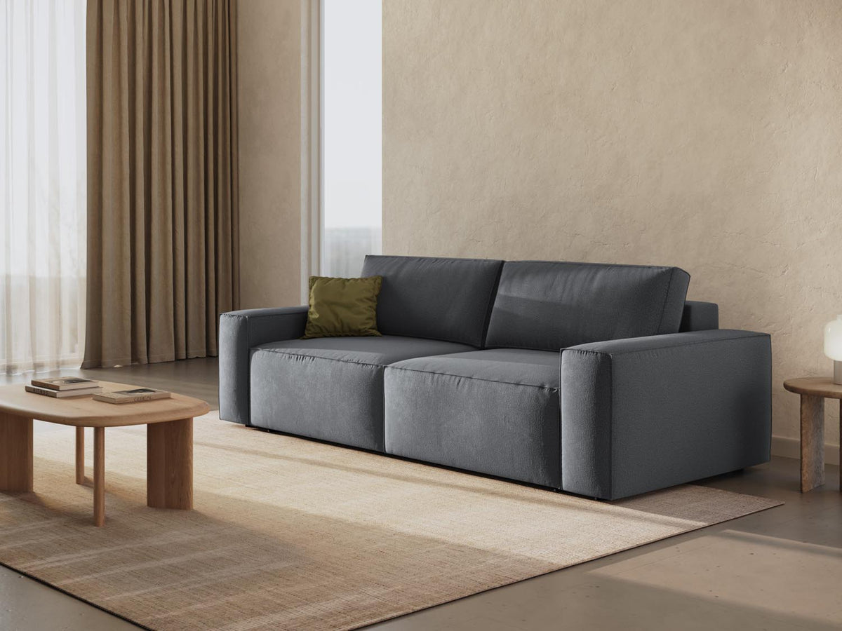 Jodie Sofa mit Schlaffunktion und Stauraumbox 3 Sitzer in Dark Grey-Megan präsentiert im Onlineshop von KAQTU Design AG. Bettsofa ist von Micadoni