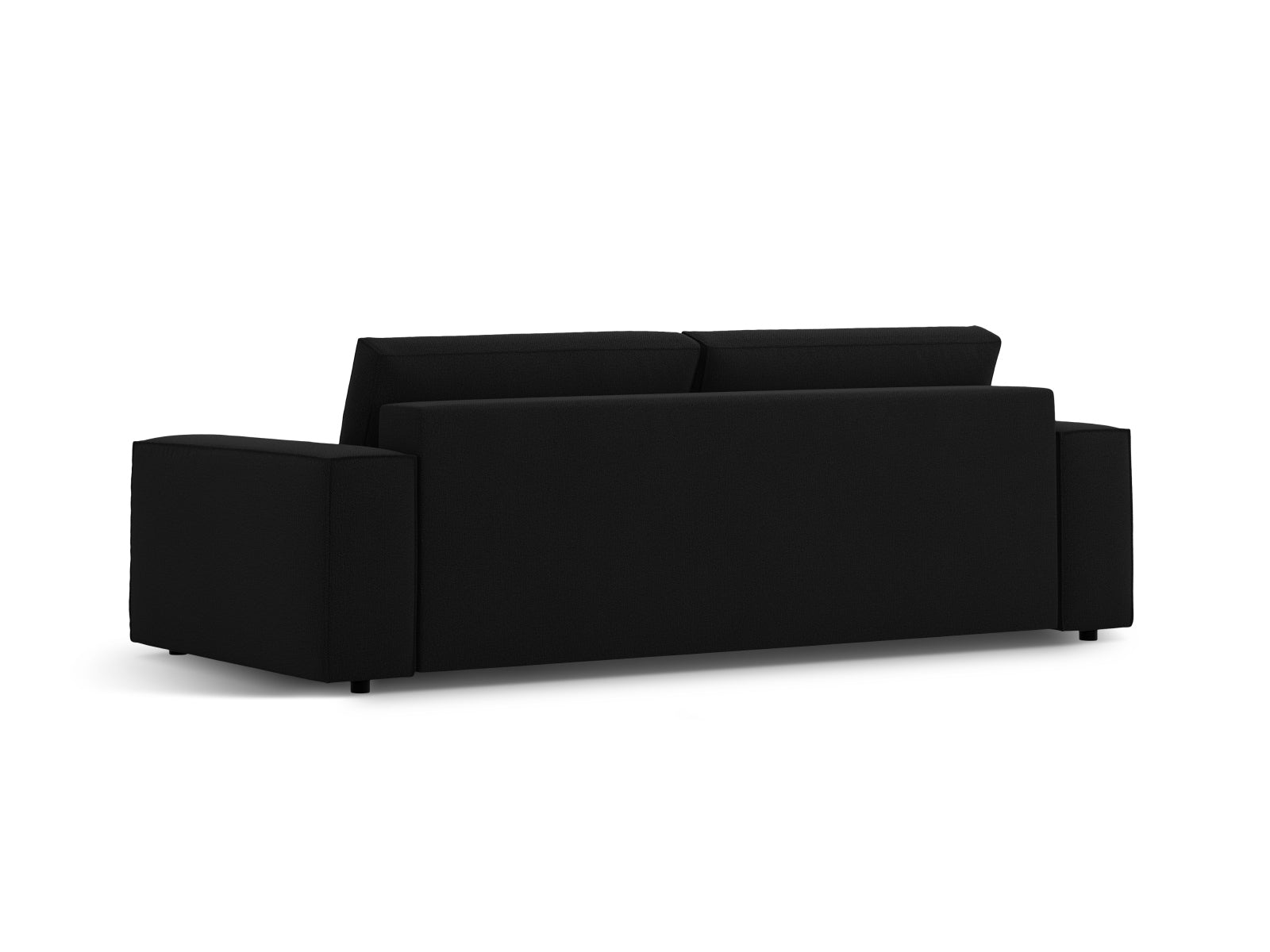 Elegantes 3-Sitzer Sofa Jodie in Schwarz, ideal für Wohnräume, bietet Schlafgelegenheit und Stauraum für eine optimale Raumnutzung.