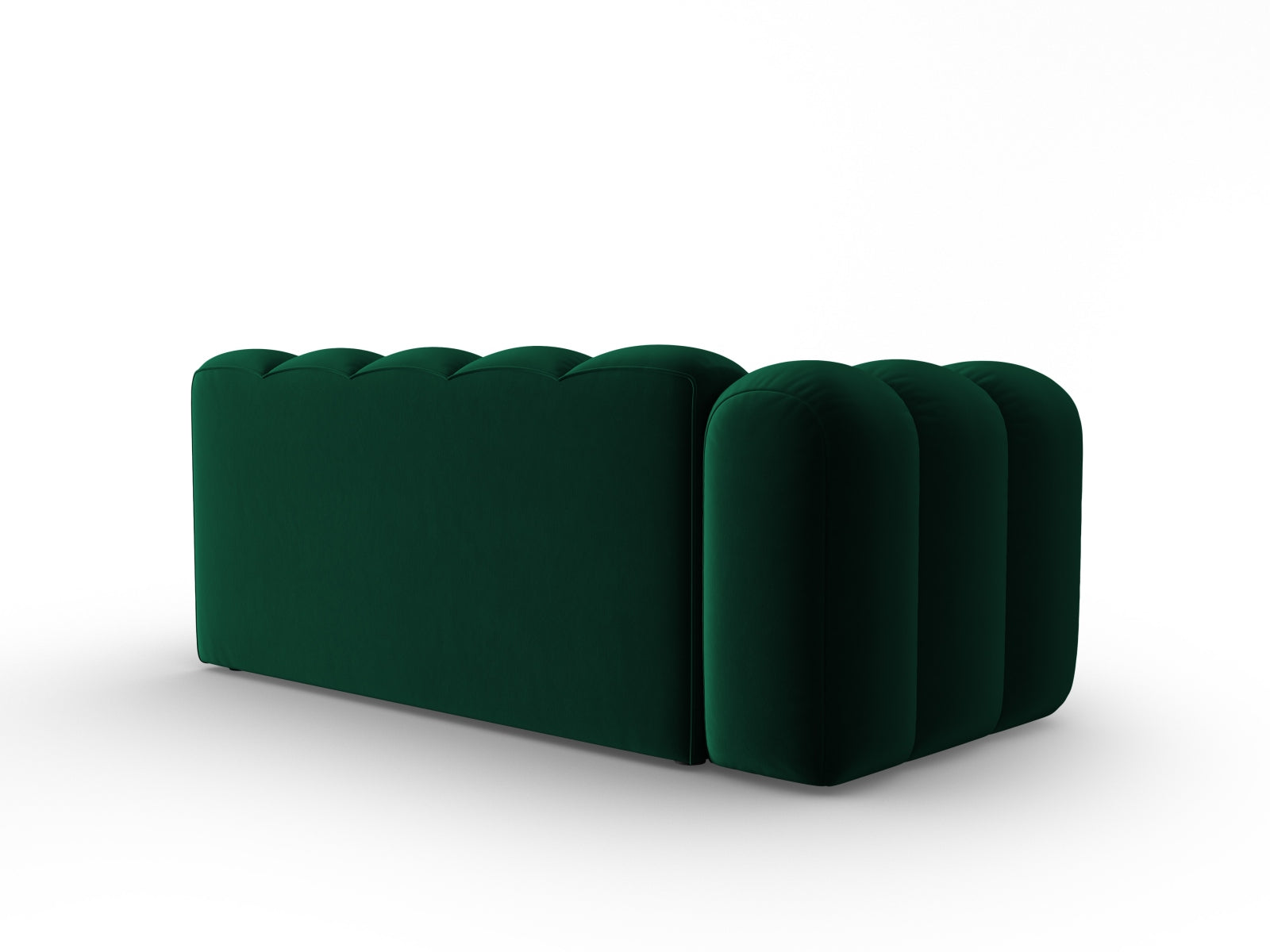 Stilvolles, linksseitiges 3-Sitzer Sofa aus Lupine Velour in edlem Flaschengrün, perfekt für kreative Raumkonzepte und zeitgemäße Einrichtung.