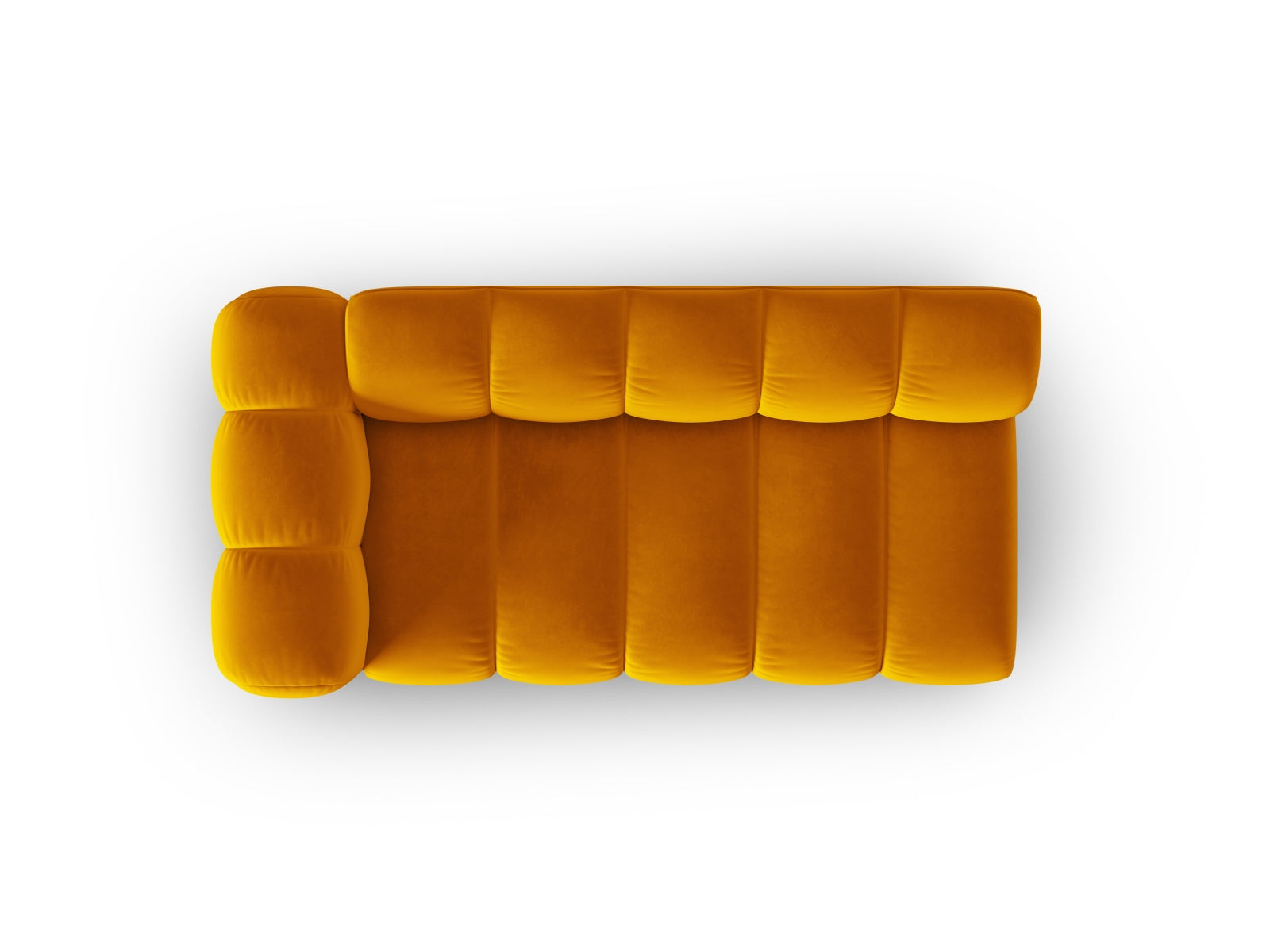 Elegantes, gelbes 3-Sitzer Sofa Lupine Velour, linksseitig, ideal für moderne Wohnräume und stilvolle Akzente.