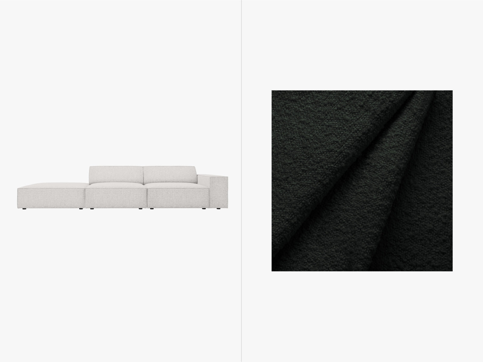 Jodie Boucle modulares Sofa in offener linker Ausführung, 3-Sitzer von Micadoni, stilvolles und modernes Design für jedes Wohnzimmer.