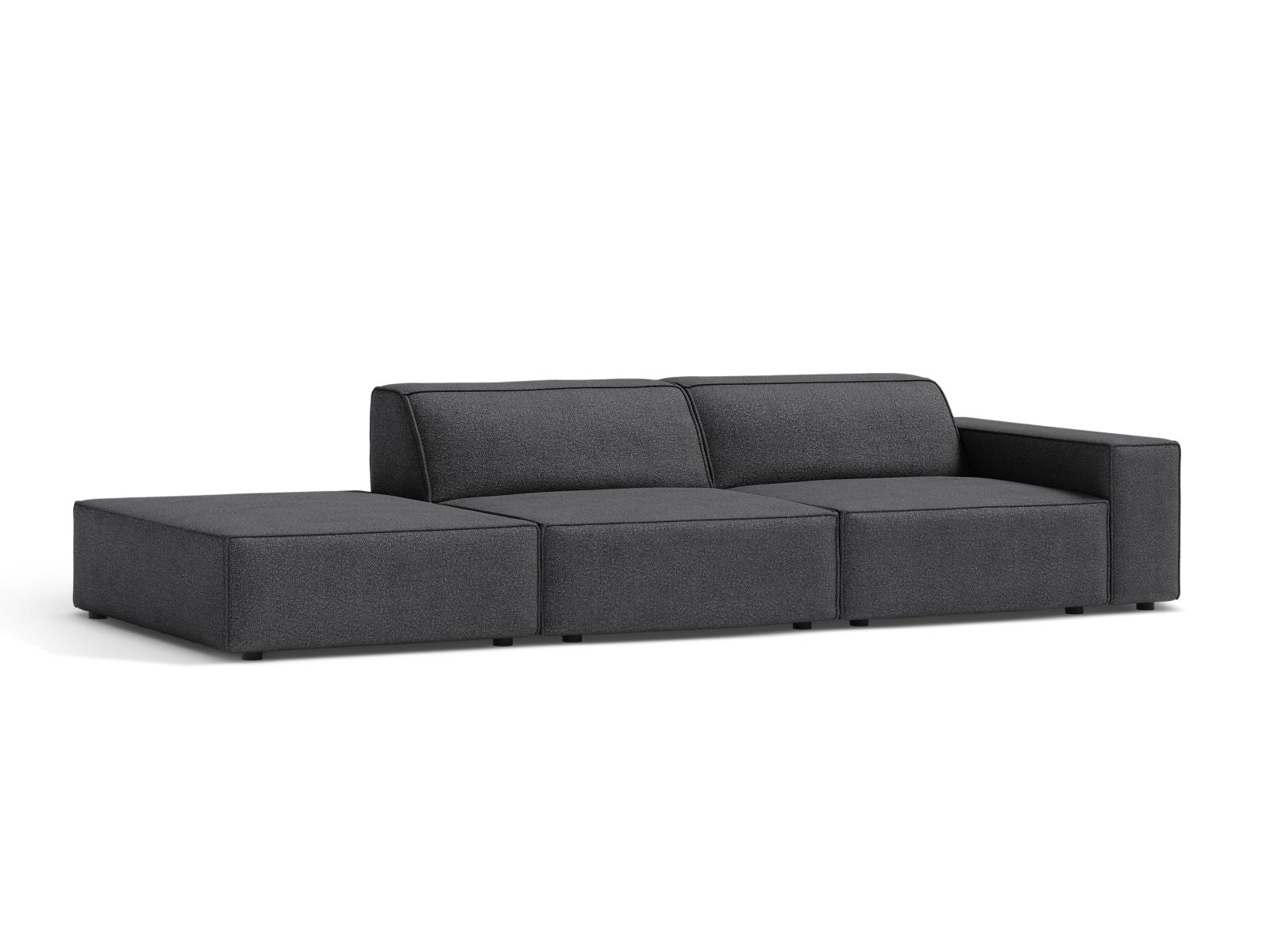 Elegantes Jodie Boucle 3-Sitzer Sofa in Dunkelgrau, modular und offen links, ideal für stilvolle Wohnräume.