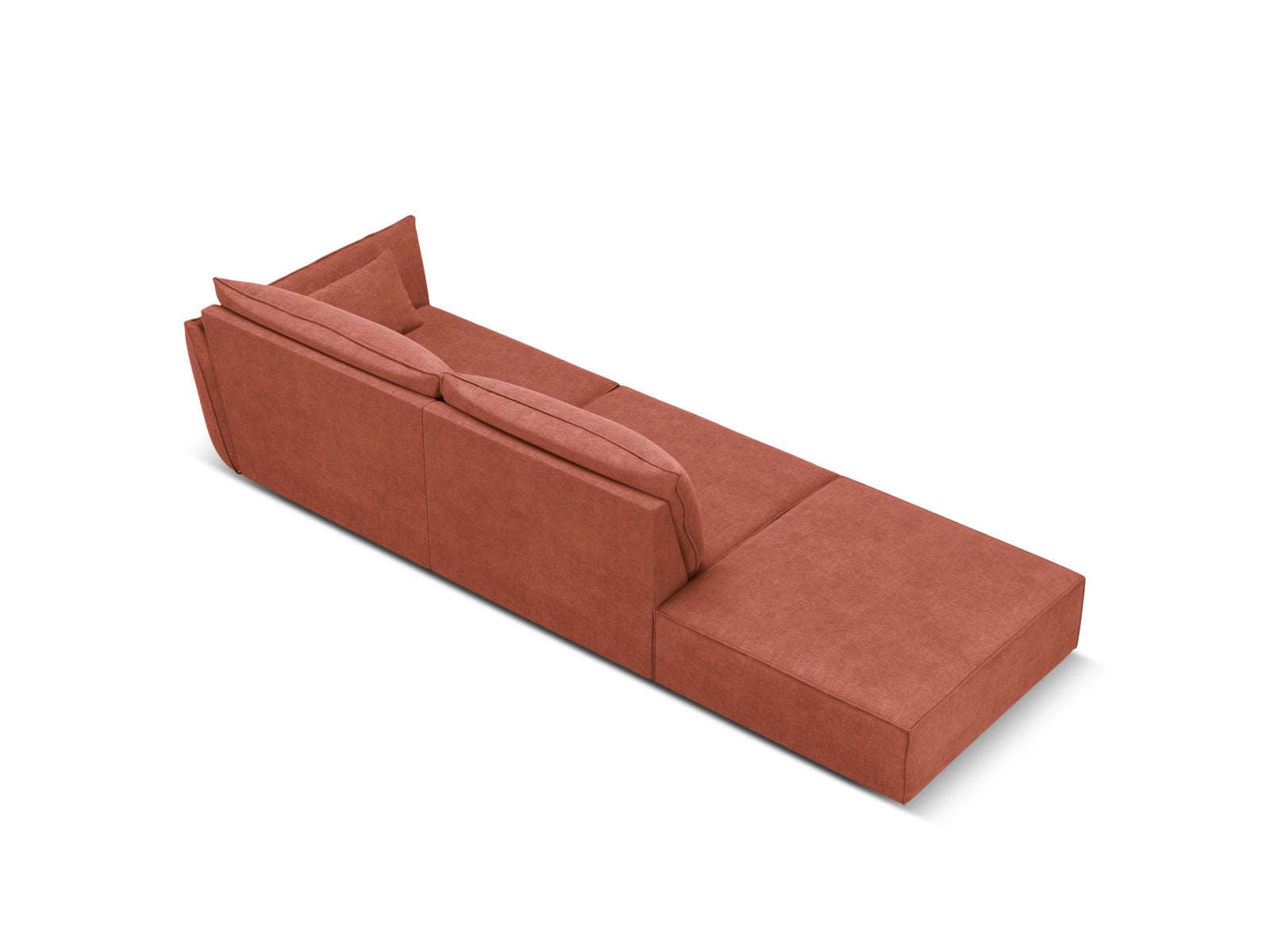Modernes Kaelle L-Sofa links, 4 Sitzer in ansprechendem Terracotta, perfekt für gemütliche und stilvolle Wohnambiente.