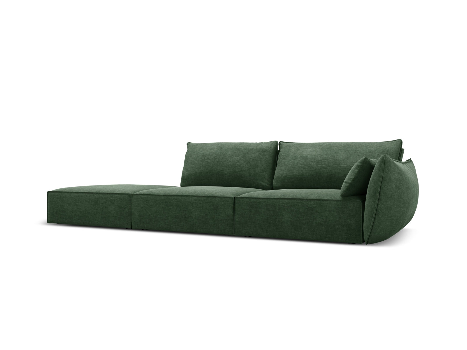 Elegantes Kaelle Sofa links, 4-Sitzer in sattem Flaschengrün, stilvoll und modern, ideal für jedes Wohnzimmer. Von Micadoni.