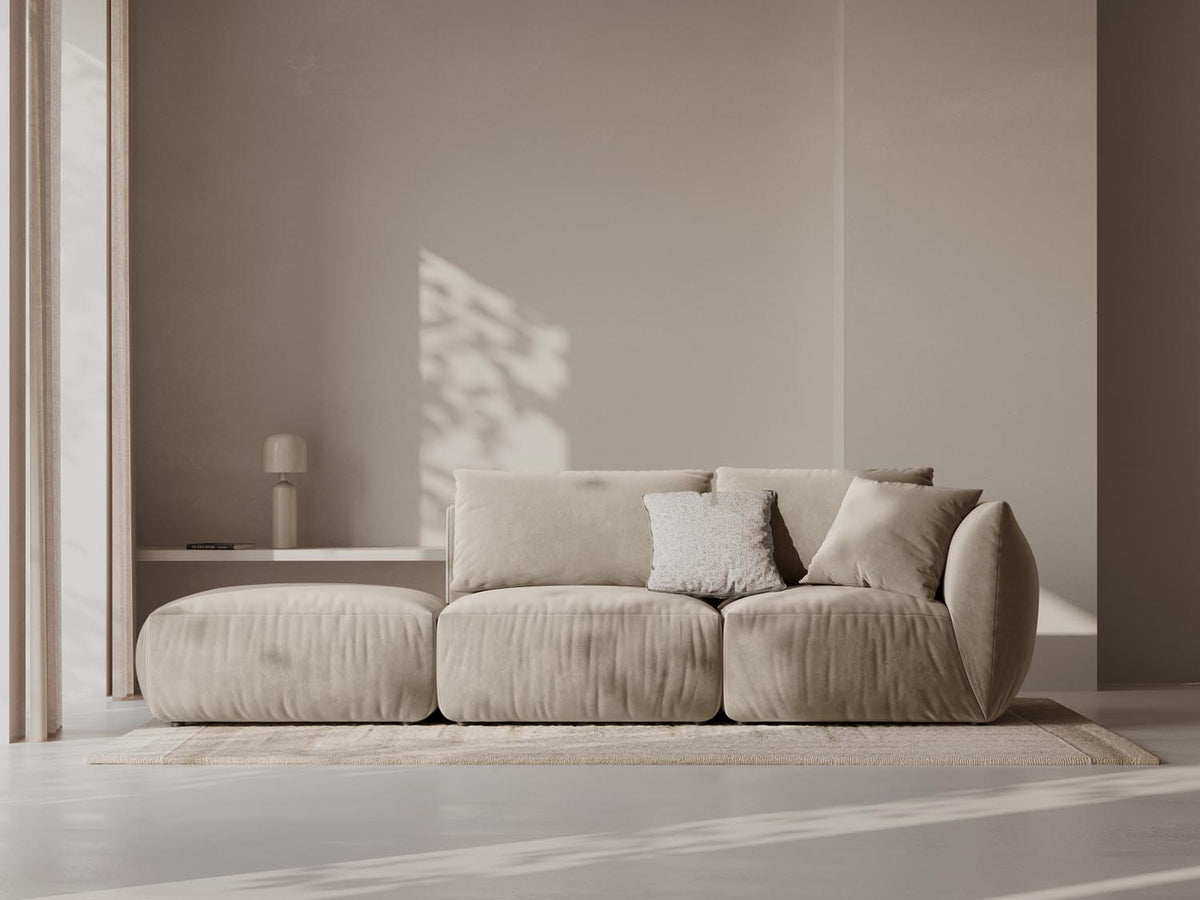 Chris Velour links Modular Sofa 3 Sitzer in Ecru-Casino präsentiert im Onlineshop von KAQTU Design AG. 3er Sofa ist von Micadoni