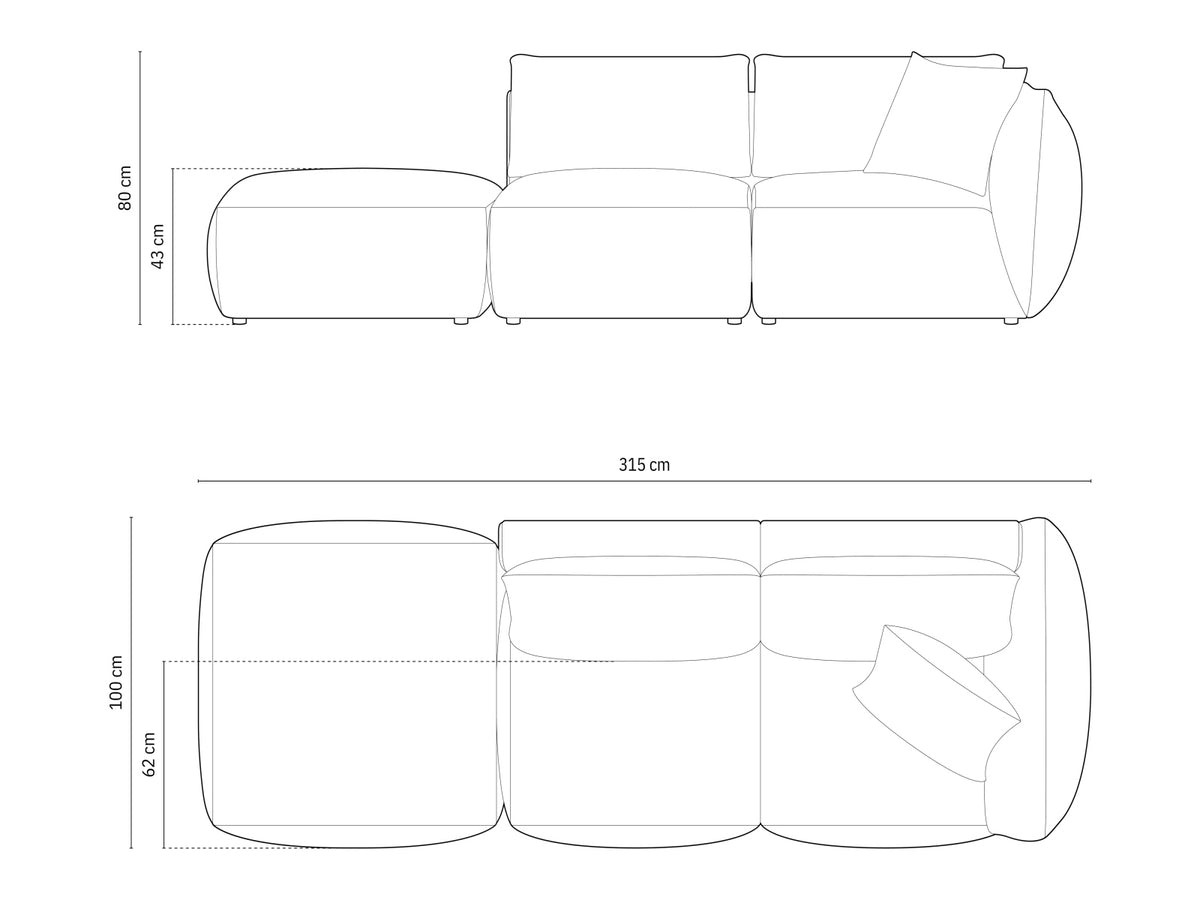 Chris Velour links Modular Sofa 3 Sitzer in Sand-Casino präsentiert im Onlineshop von KAQTU Design AG. 3er Sofa ist von Micadoni