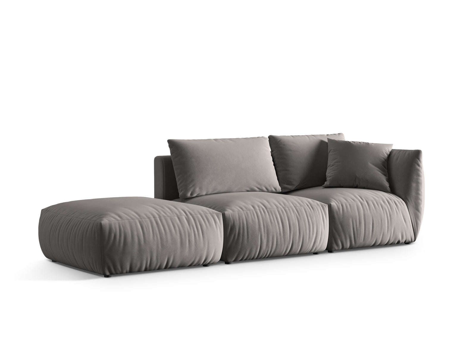 Modulares Chris Velour 3-Sitzer Sofa in Grau, linksseitig, mit modernem Design und hochwertiger Verarbeitung, perfekt für stilvolle Wohnräume.