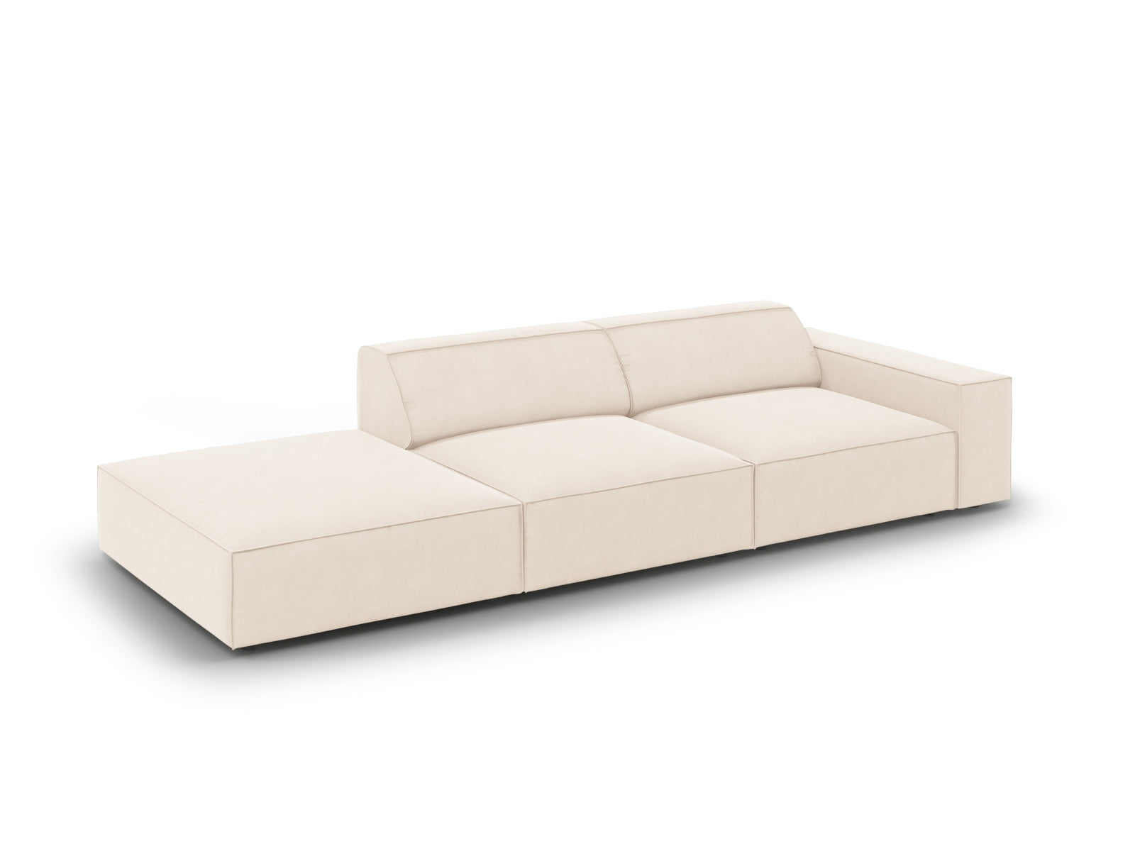 Modulares 3-Sitzer Sofa Jodie in sanftem Beige, linksseitig, aus Velours, perfekt für moderne und elegante Wohnkonzepte von Micadoni.