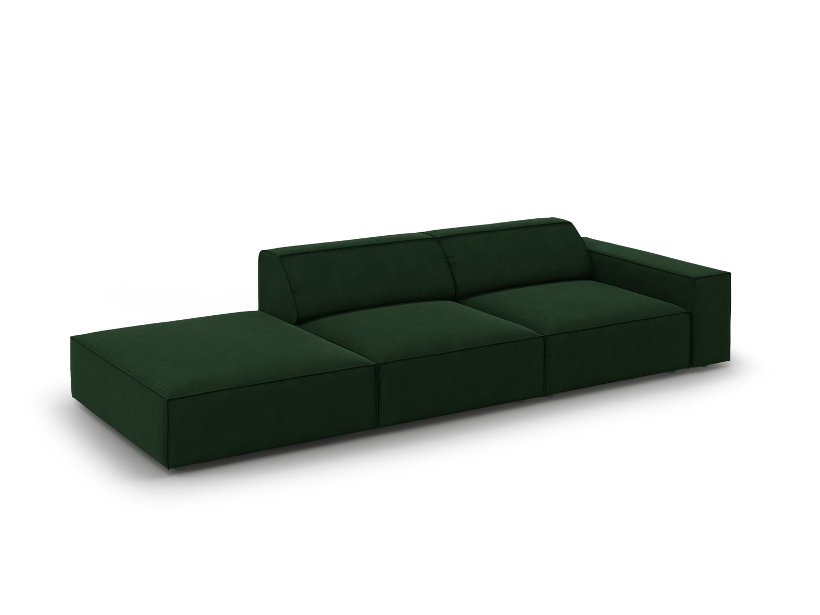 Modulares 3-Sitzer Sofa Jodie in edlem Flaschengrün, perfekt für moderne Wohnkonzepte, vereint Komfort und Stil in einem ansprechenden Design.