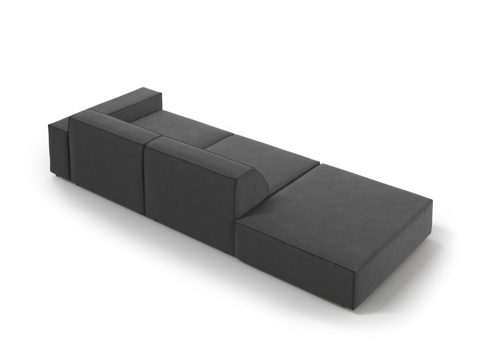 Modulares 3-Sitzer Sofa Jodie in edlem Grau-Blau, linksseitig, aus weichem Velours, ideal für moderne Wohnkonzepte und stilvolle Akzente.