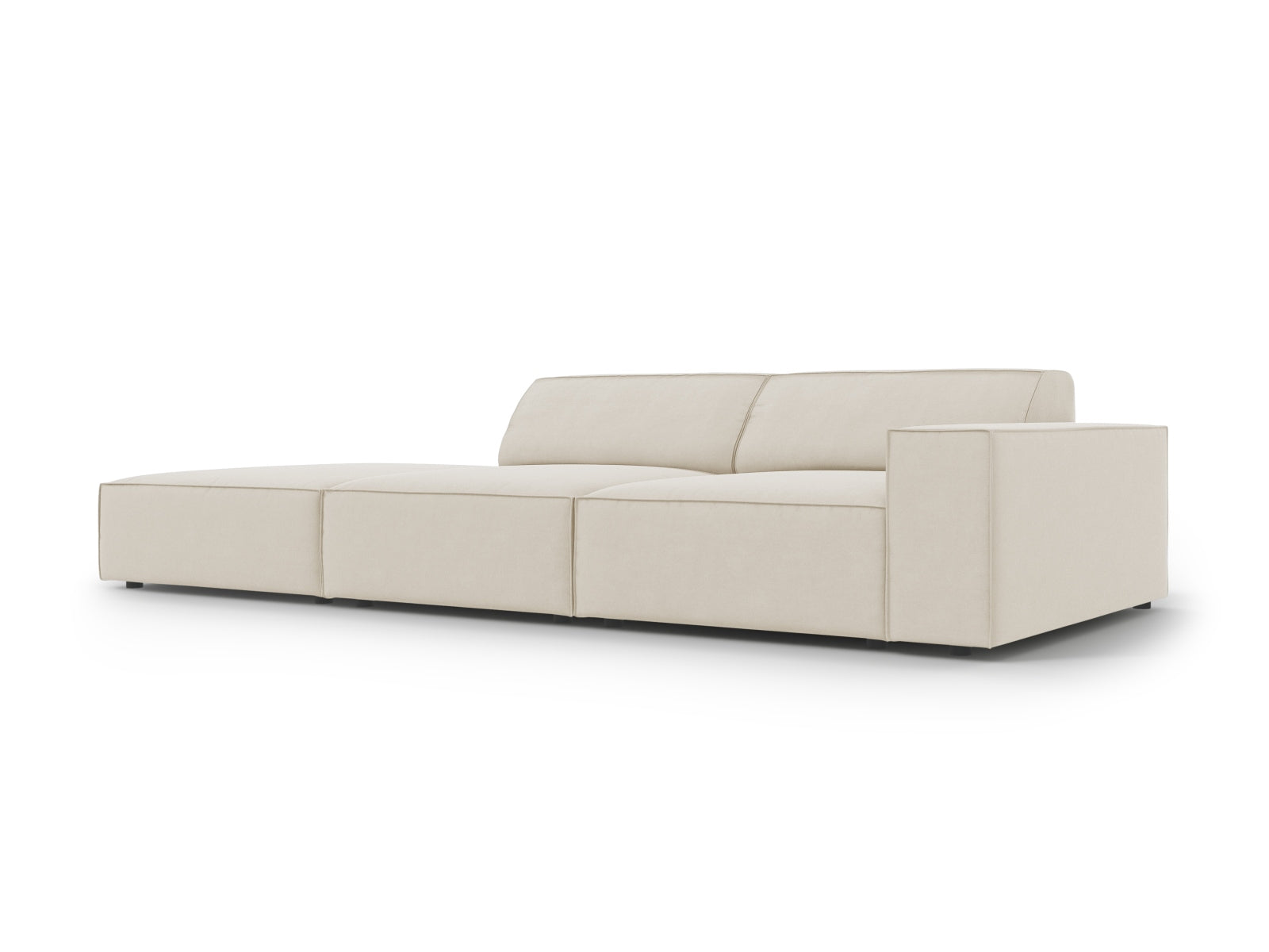 Elegantes, modulares 3-Sitzer Sofa Jodie in sanftem Dunkelbeige, linksseitig, aus hochwertigem Velours für stilvolle Wohnambiente.