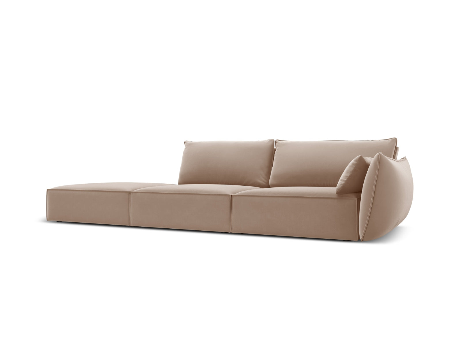 Elegantes Kaelle Velour Sofa links, 4-Sitzer in stilvollem Beige-Bluvel, ideal für moderne Wohnräume. Hochwertige Verarbeitung von Micadoni.