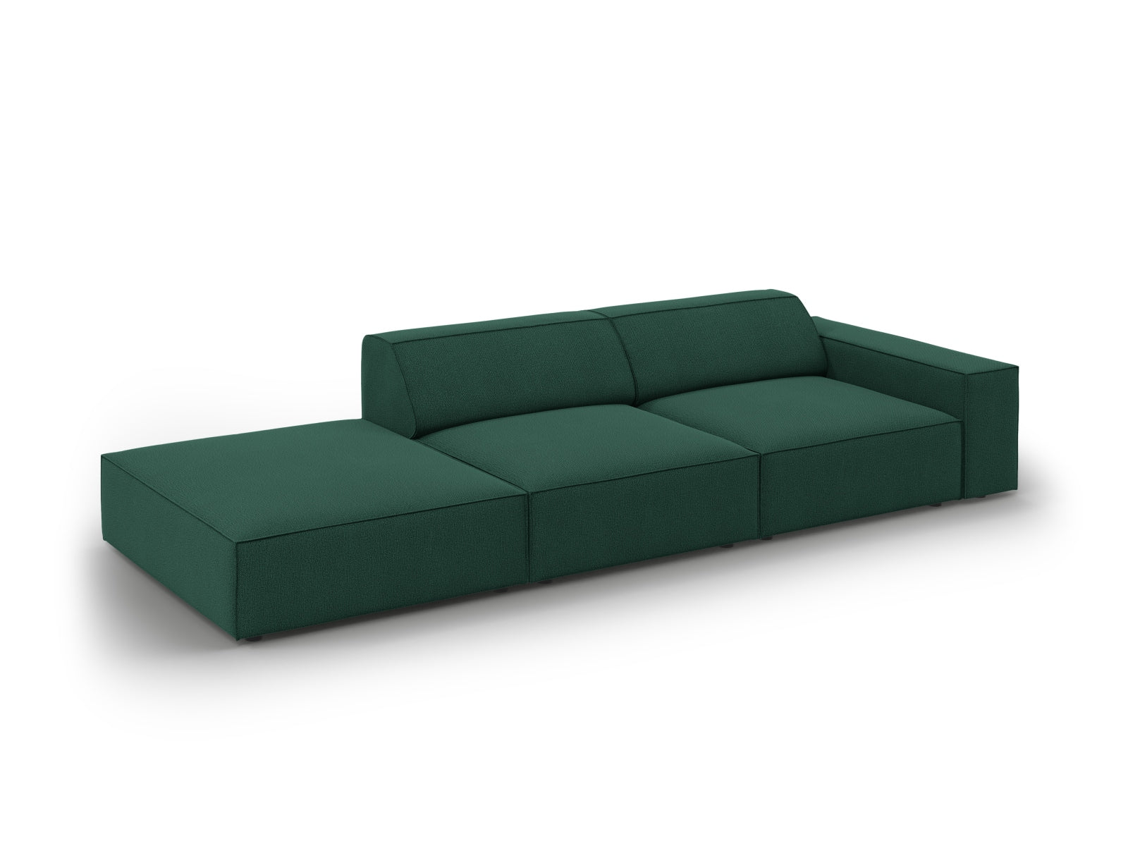 Modernes 3-Sitzer Sofa Jodie von Micadoni in ansprechendem Grün, mit offener linker Seite, perfekt für gemütliche und stilvolle Wohnbereiche.