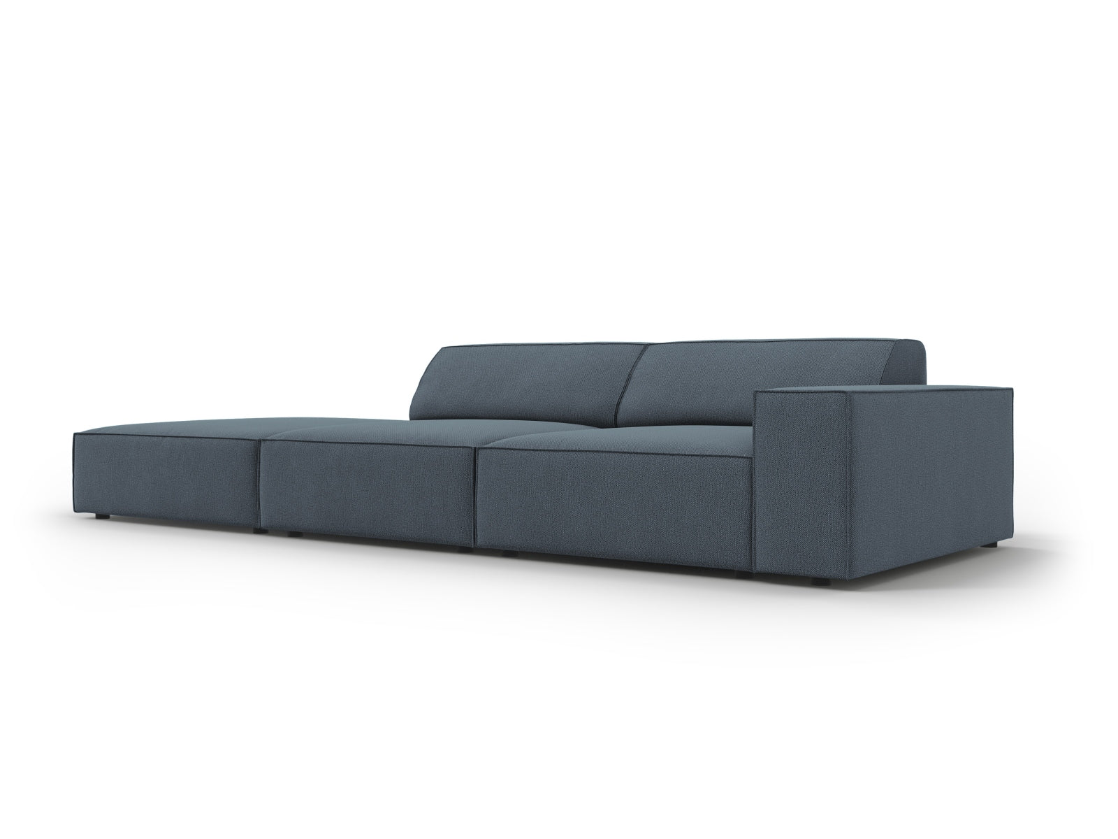 Elegantes modulares 3-Sitzer Sofa Jodie in stilvollem Blau, mit offenem linken Arm, ideal für kreative Wohnkonzepte und entspannte Stunden.
