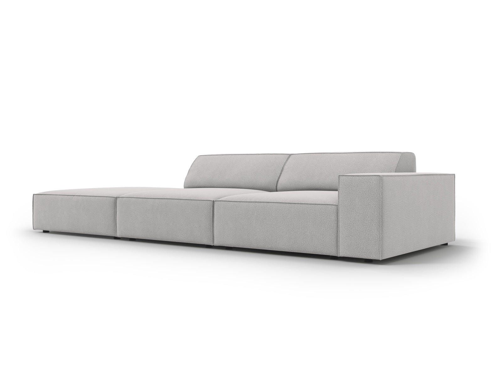 Elegantes, modulares 3-Sitzer Sofa Jodie in sanftem Hellgrau, linksseitig offen, ideal für stilvolle und einladende Wohnräume von Micadoni.