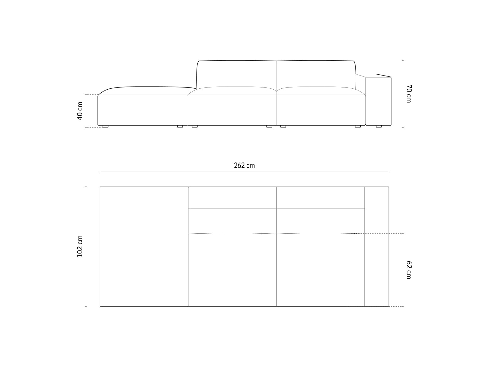 Modernes 3-Sitzer Sofa Jodie in Dunkelgrau, linksseitig offen, perfekt für gemütliche und stilvolle Wohnbereiche von Micadoni.