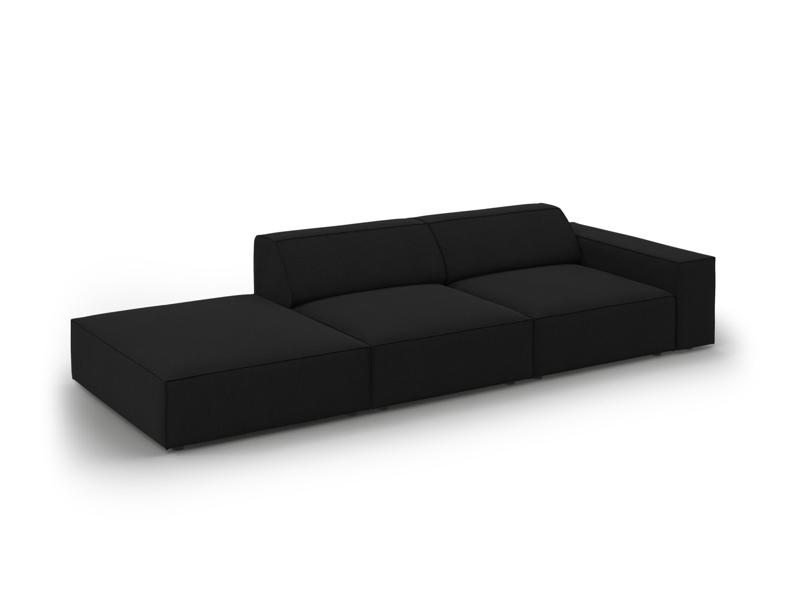 Modernes 3-Sitzer Sofa Jodie von Micadoni, mit offener linker Seite, in elegantem Schwarz, perfekt für zeitgemäße Wohnkonzepte.