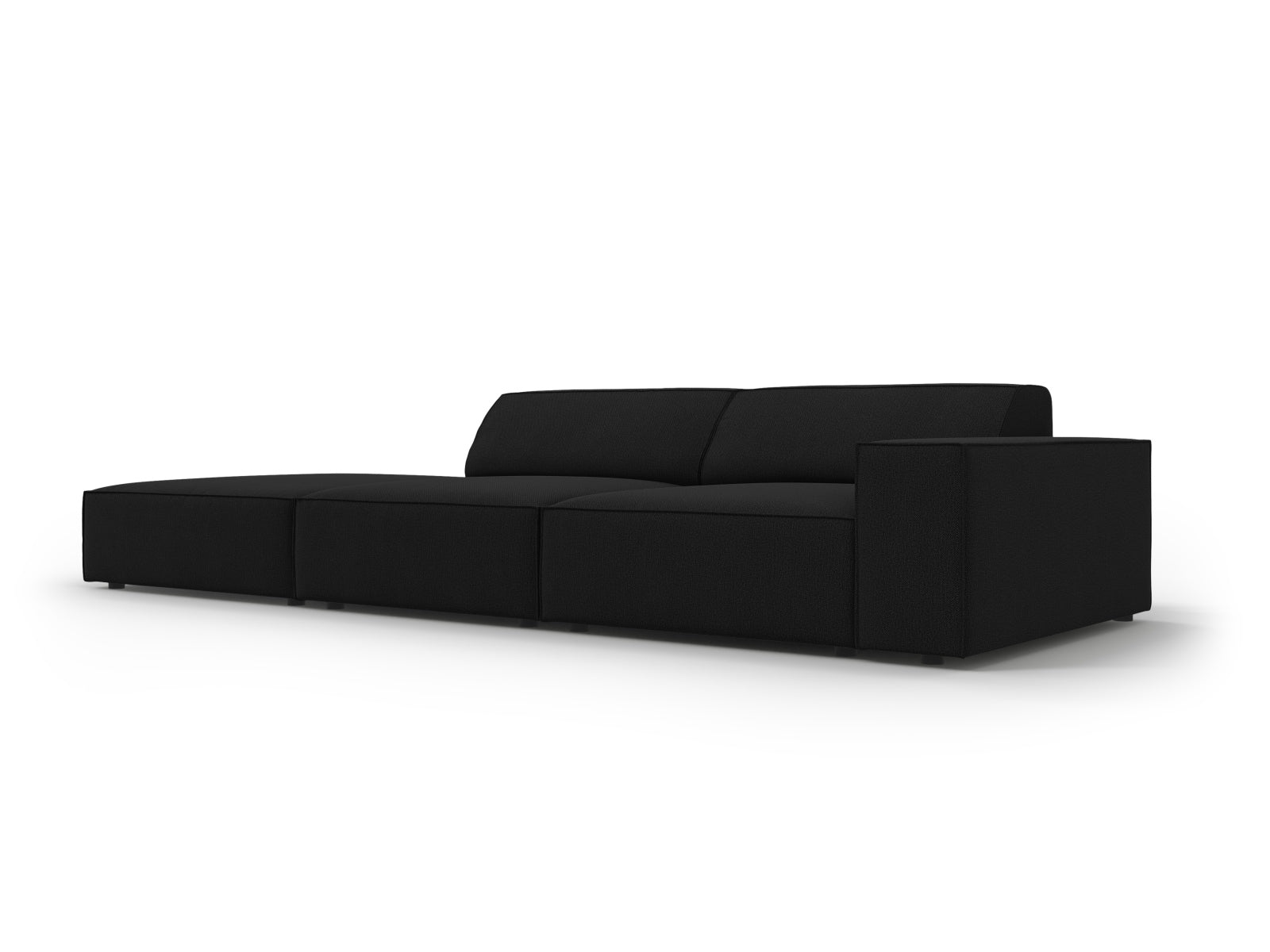 Stylisches modulares 3-Sitzer Sofa Jodie von Micadoni, mit offener linker Seite, in edlem Schwarz, ideal für moderne Wohnräume.