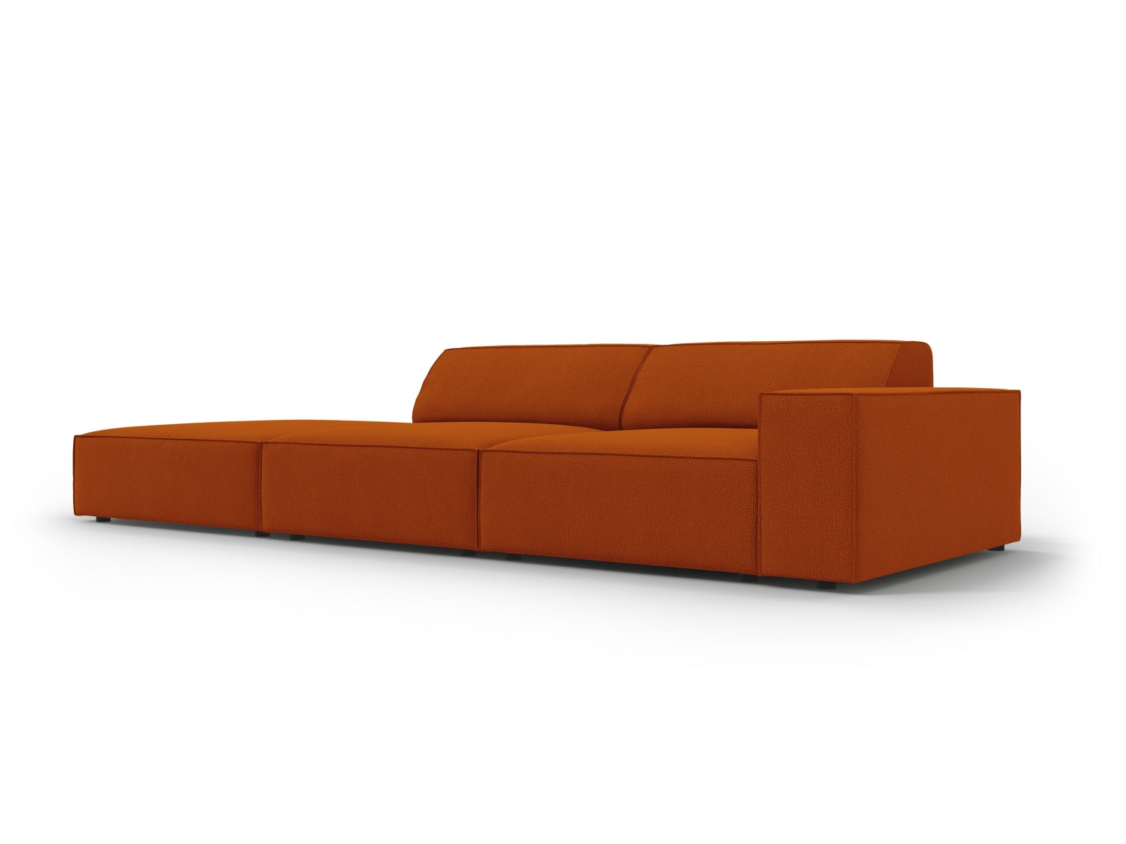 Modernes 3-Sitzer Sofa Jodie in warmem Terracotta, mit offener linker Seite, perfekt für gemütliche und stilvolle Wohnbereiche.