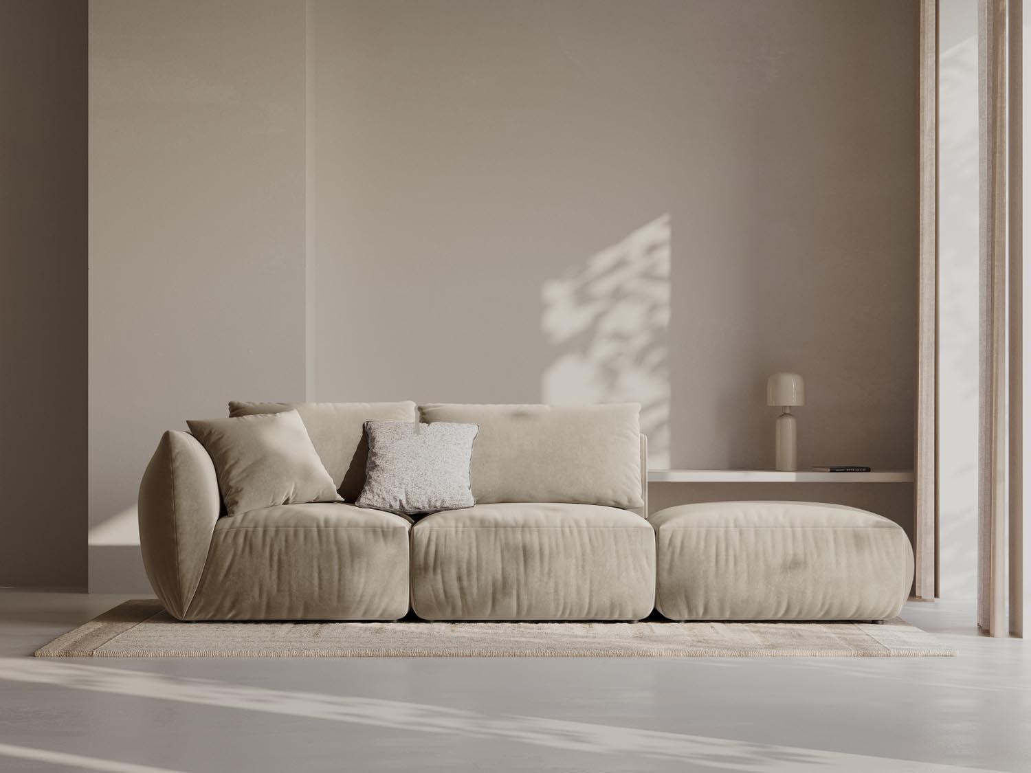 Entdecken Sie das elegante Chris Velour Modular Sofa rechts 3-Sitzer von Micadoni – ideal für zeitgemässe Wohnräume und höchsten Sitzkomfort!