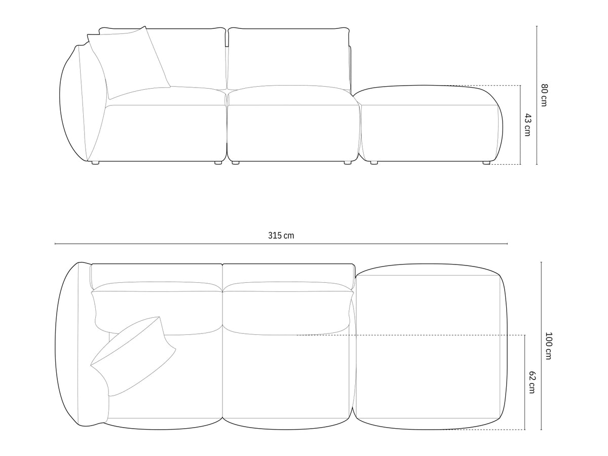 Chris Velour Modular Sofa rechts 3 Sitzer in Royal Blue-Casino präsentiert im Onlineshop von KAQTU Design AG. 3er Sofa ist von Micadoni